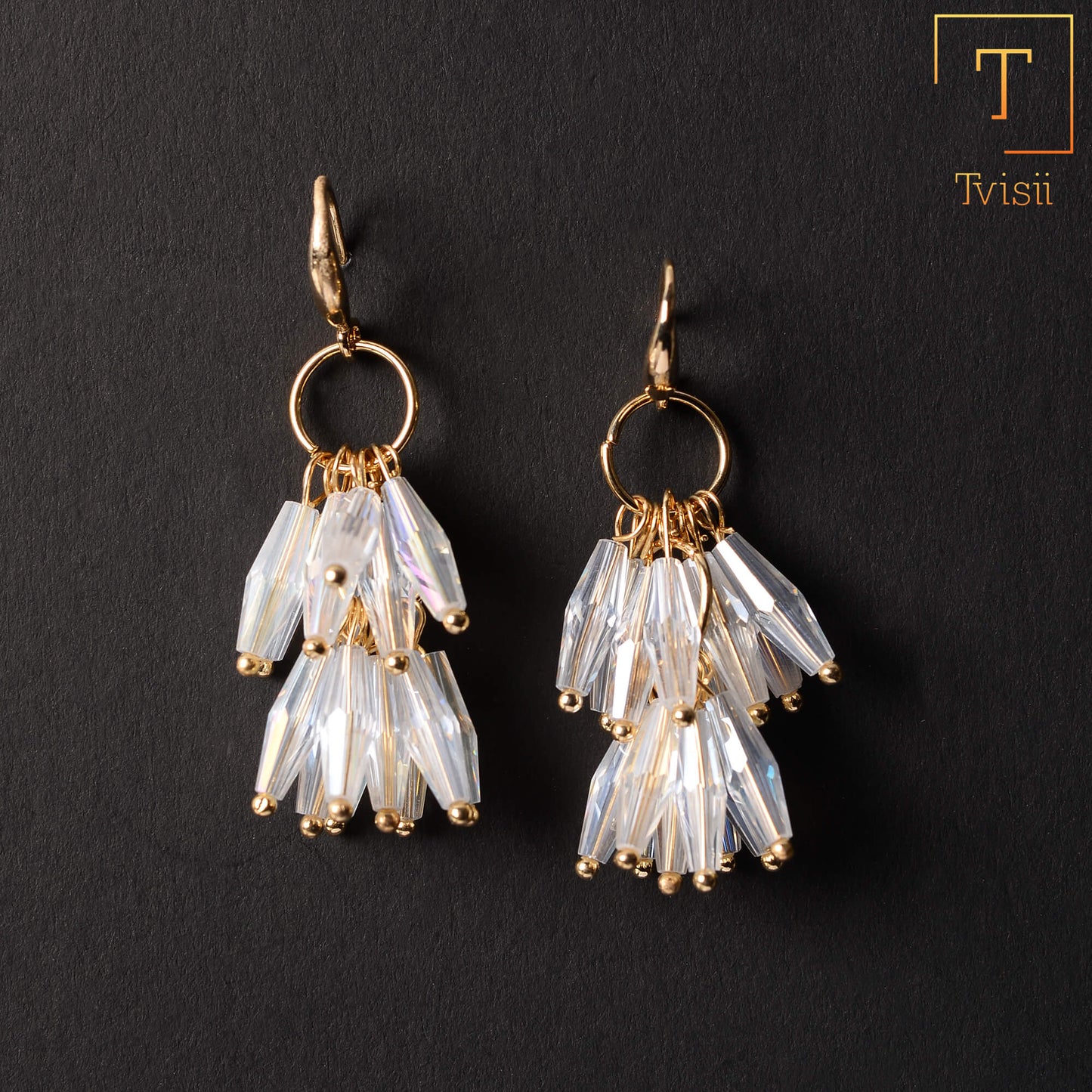 Chrome Line- Stone studded dangler earrings