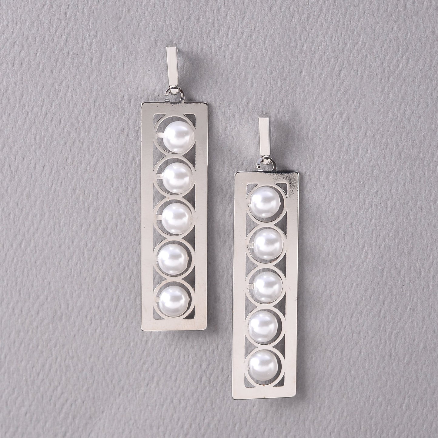 Raw Rectangle- Pearl studded dangler earrings