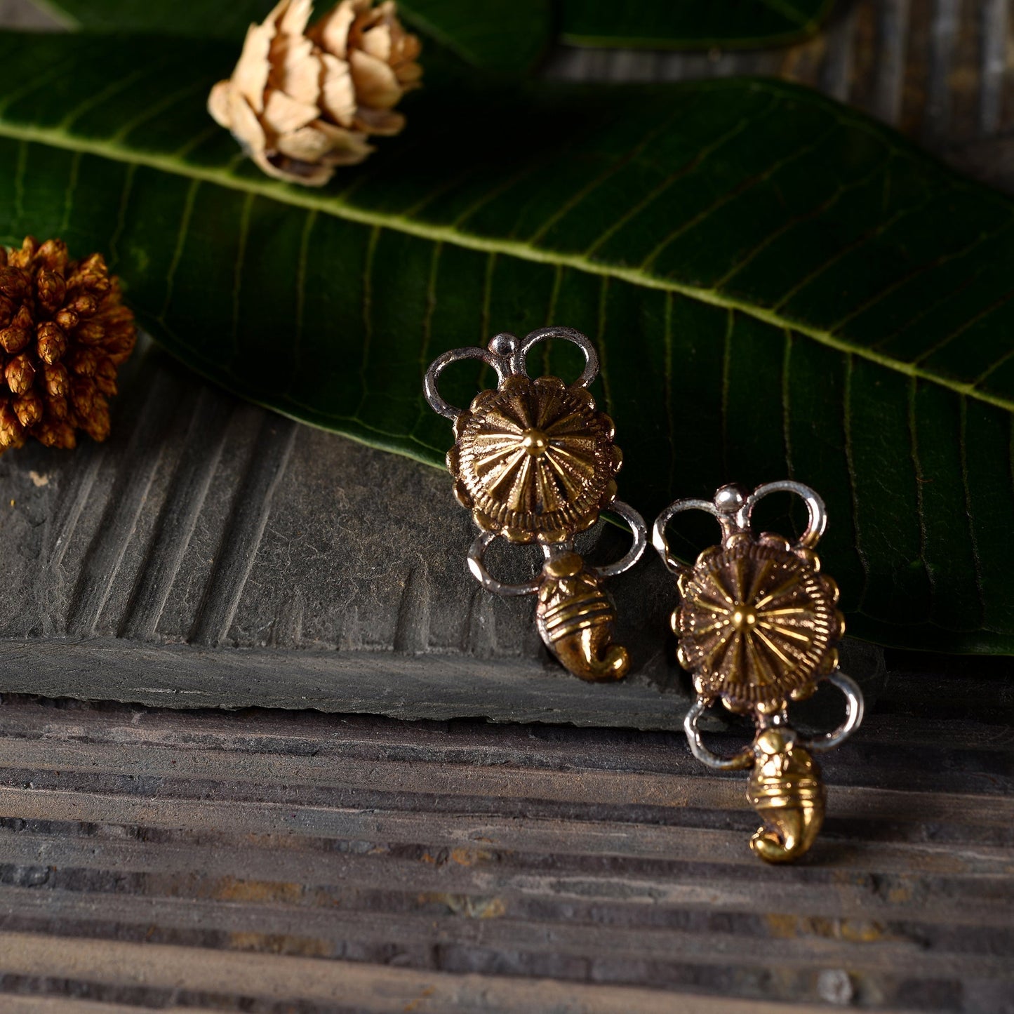 Gajraj- Silver Brass Oxidised stud earrings
