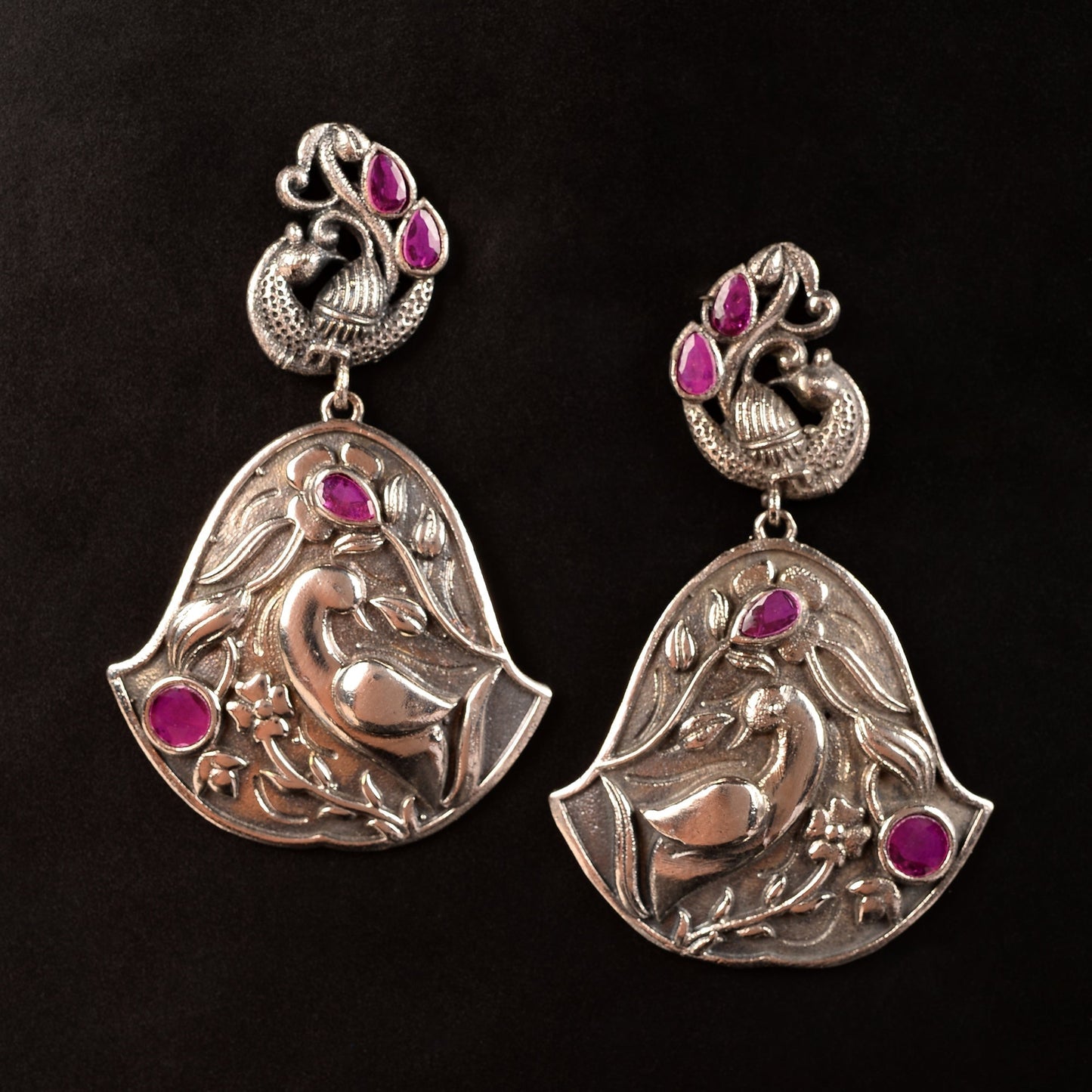 MayurGhantika- Silver Brass Oxidised dangler earrings