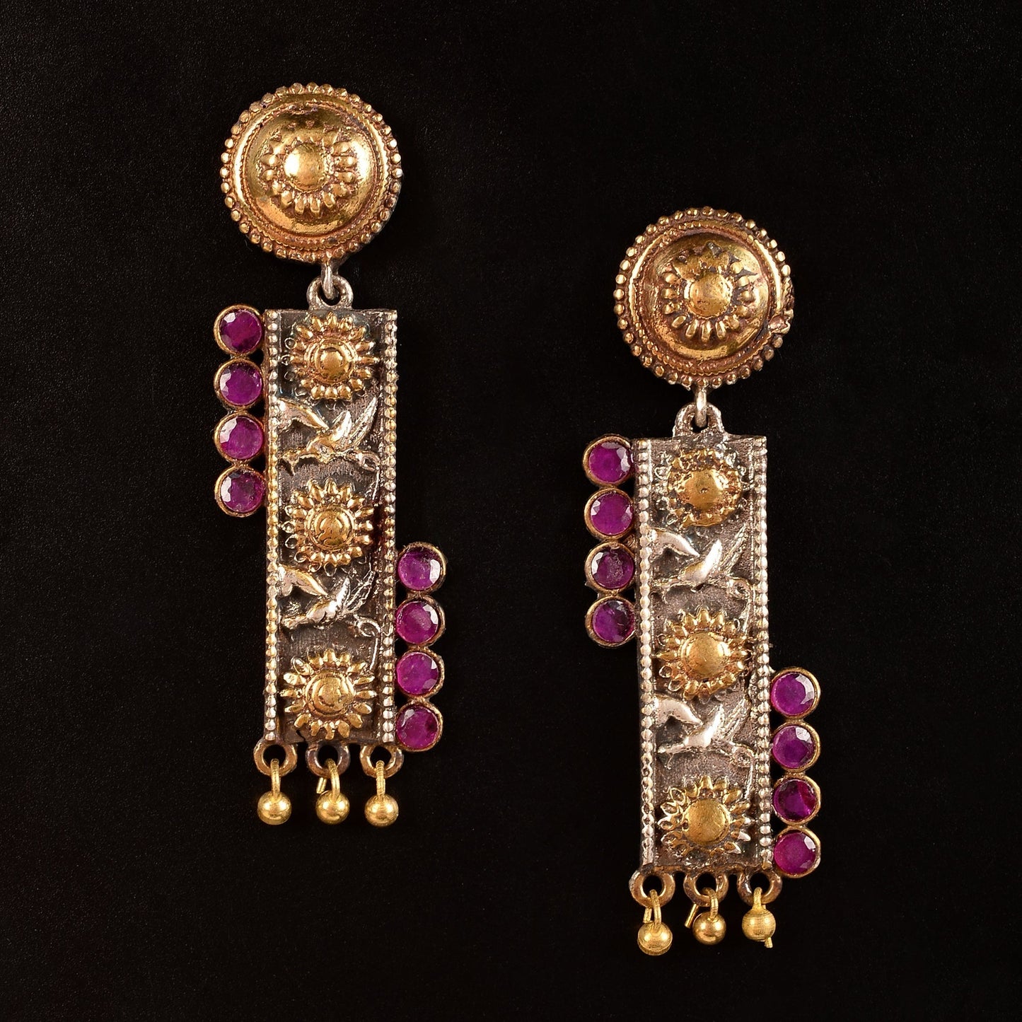 AyatNoor- Silver Brass Oxidised dangler earrings