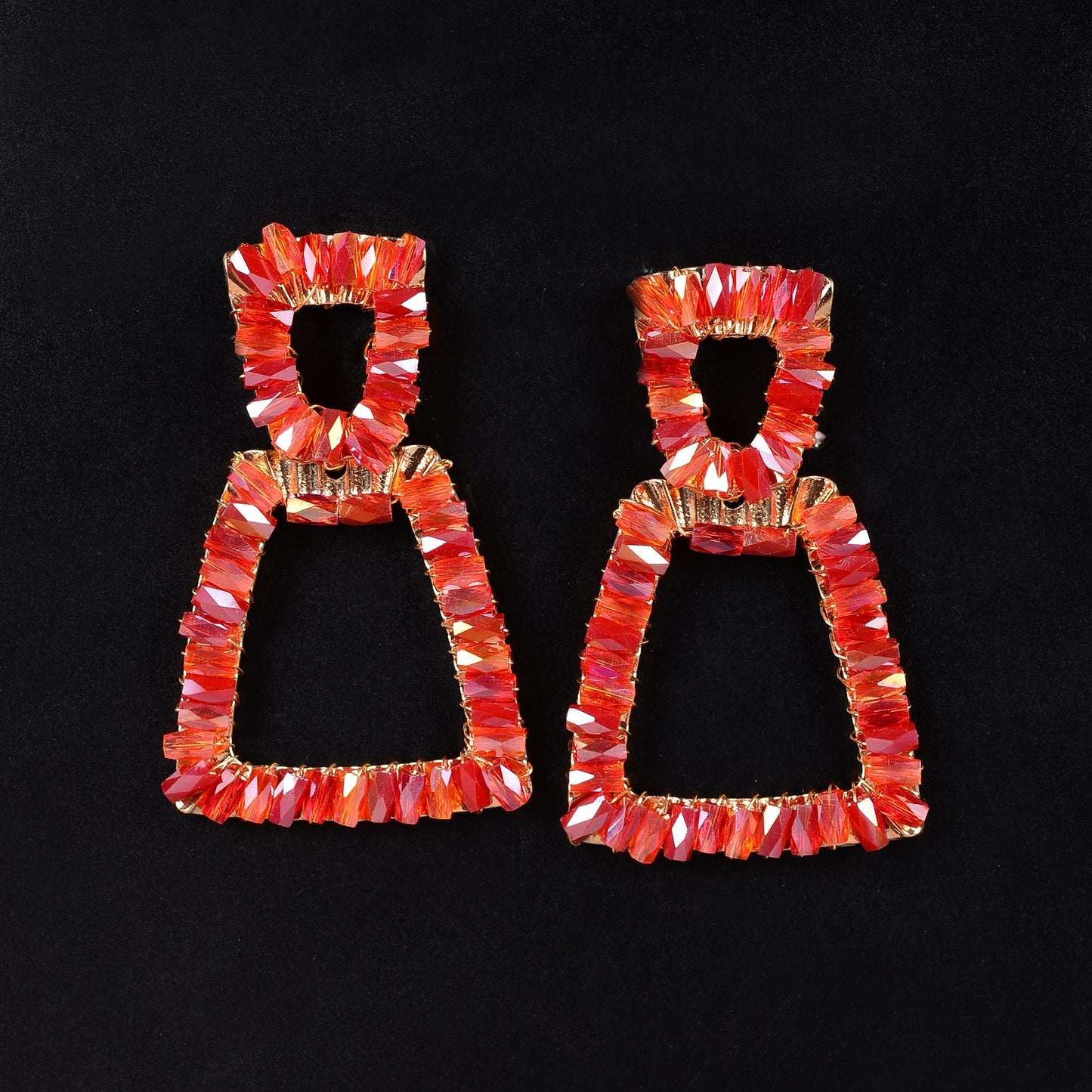 Pop Thread- Stone studded dangler earrings(Red)