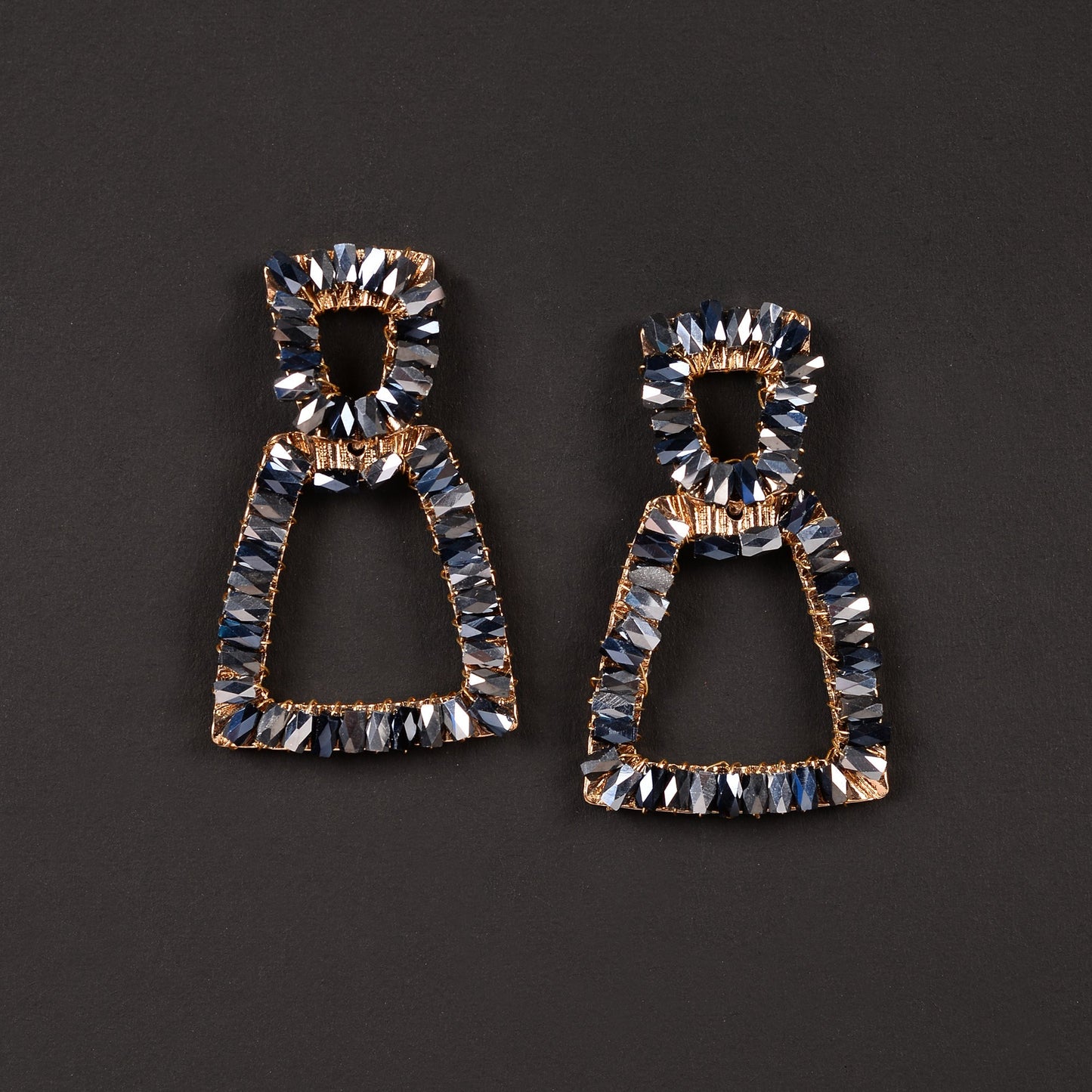 Pop Thread- Stone studded dangler earrings(Black)