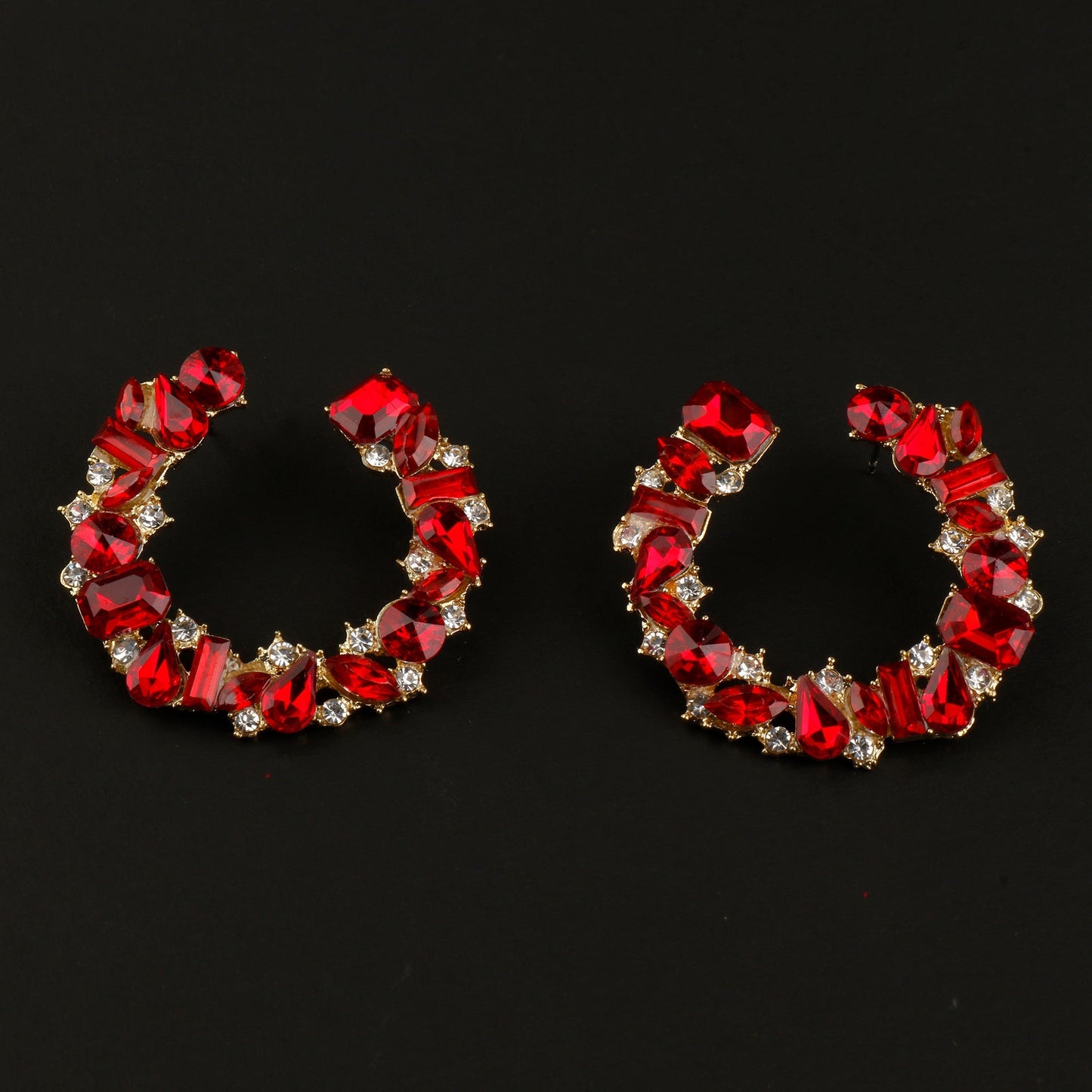 Polish Bead- Stone studded stud earrings(Red)