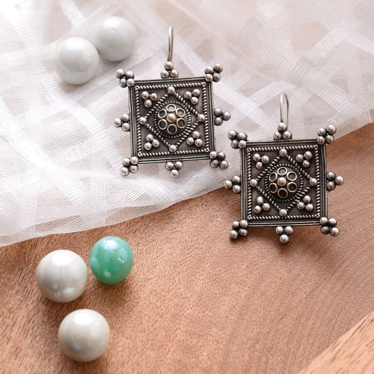 Hirakriti- Silver Brass oxidised dangler earrings
