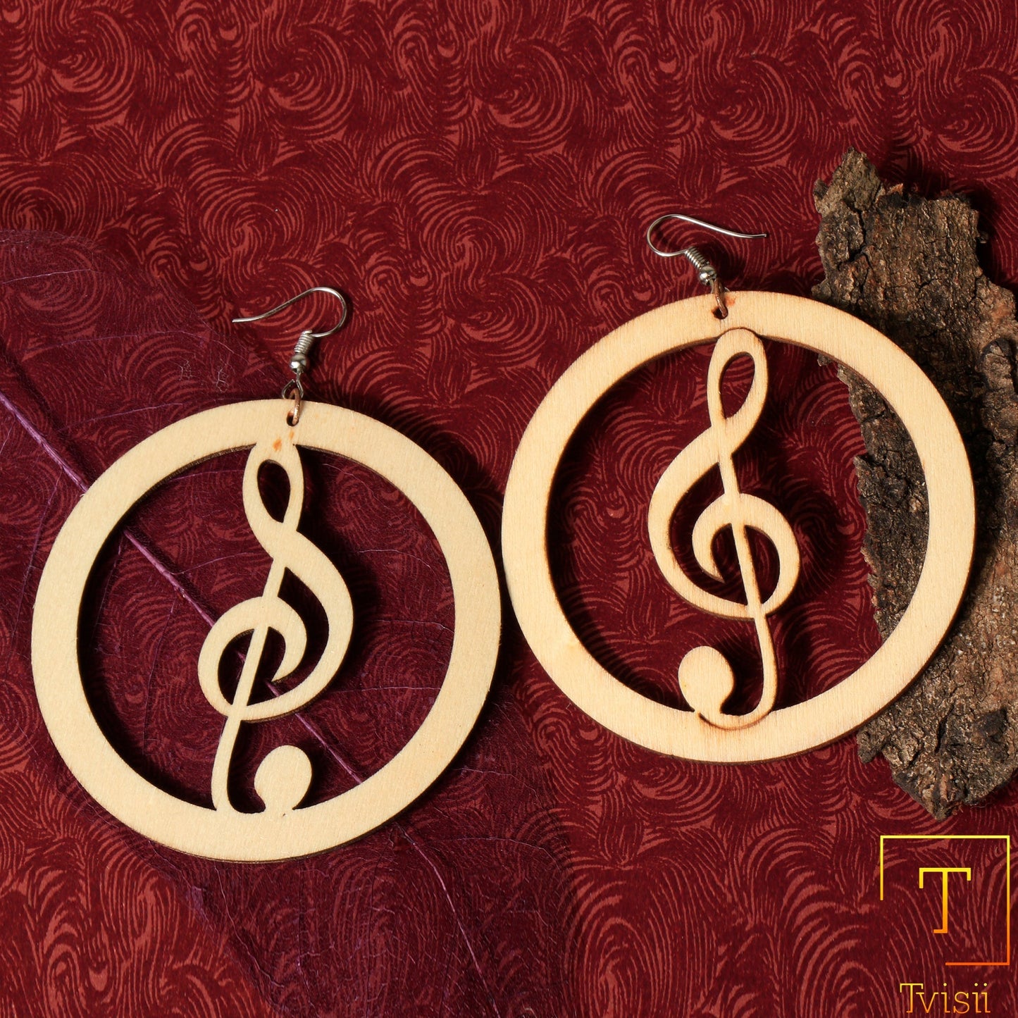 Musical muse- Music notes carved dangler earrings