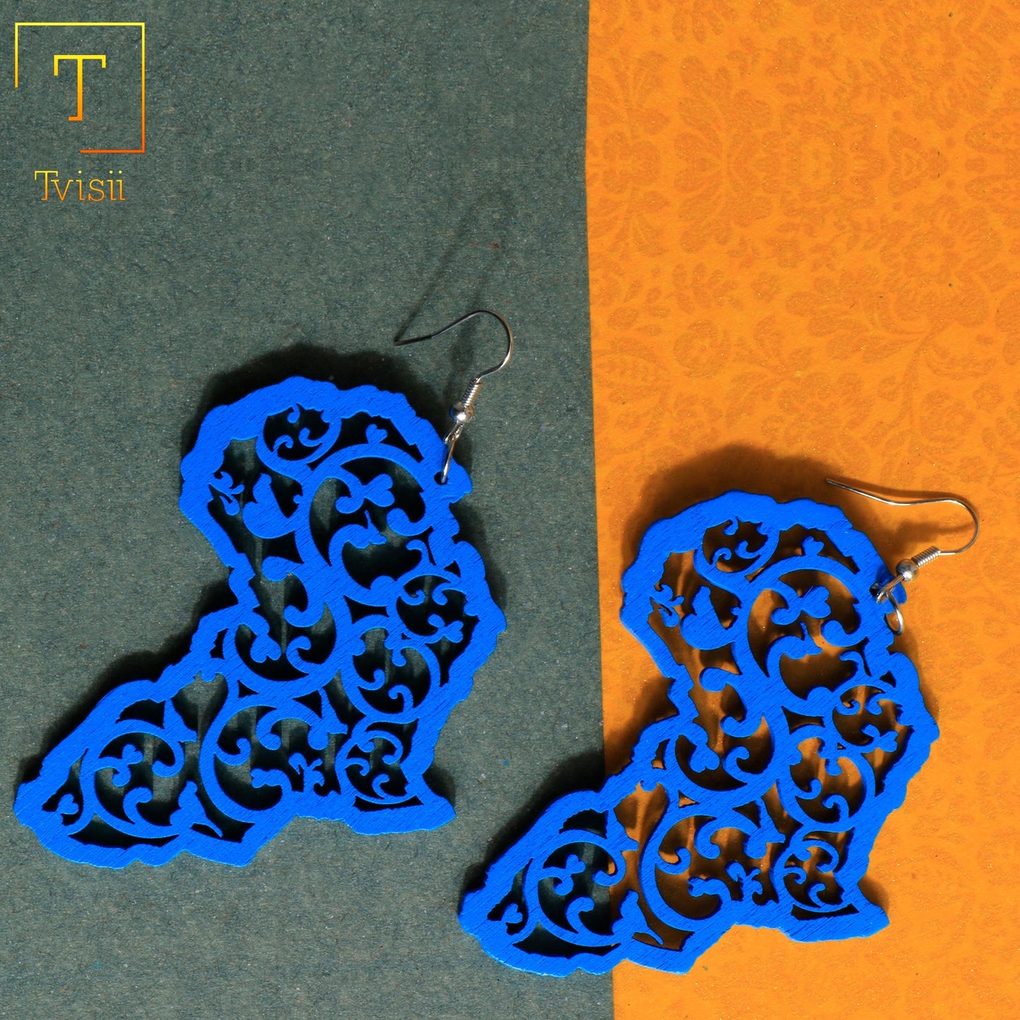 Echo of Colour- Embroidered Dangler Earrings (Blue)