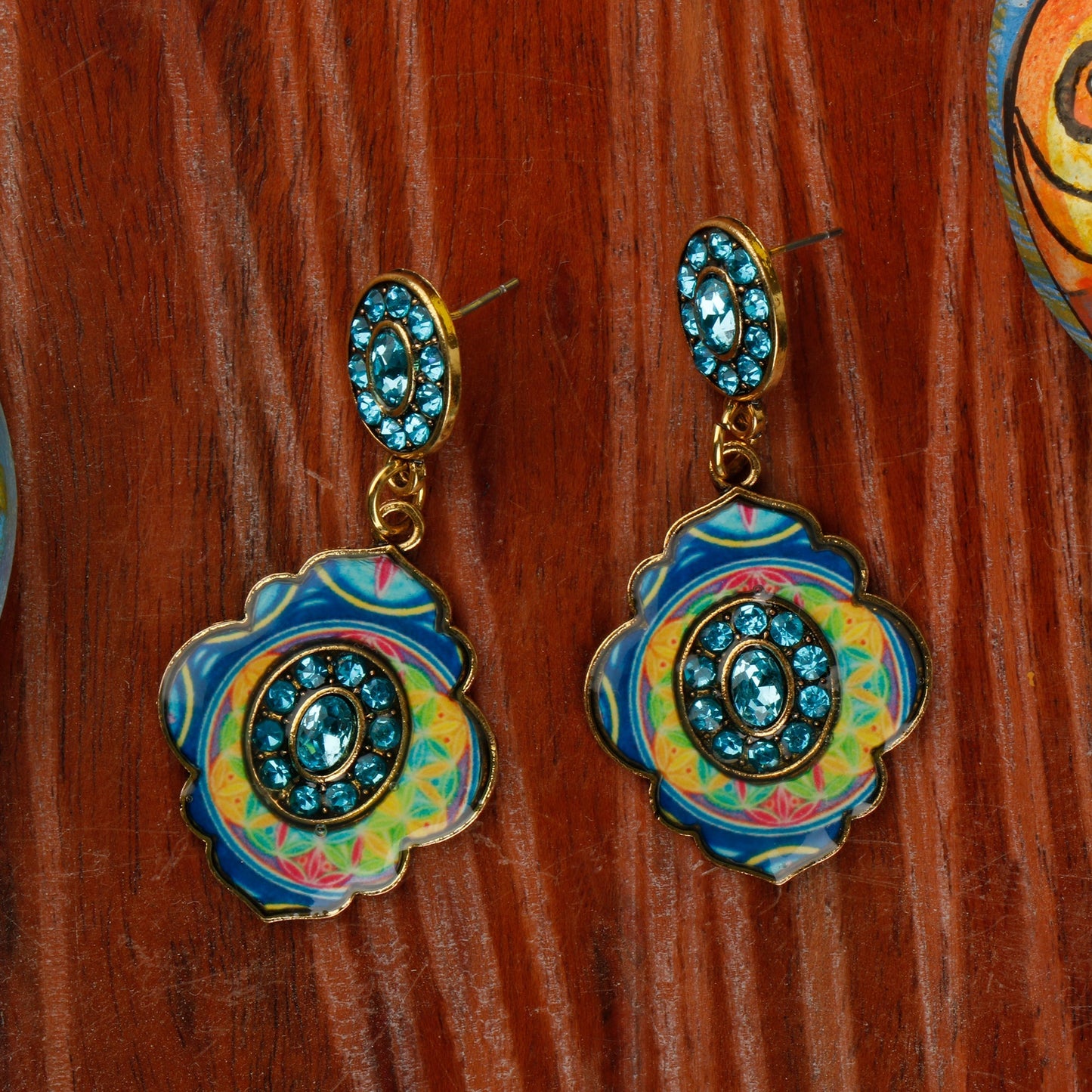 Mystic mirror- Hand painted stone studded dangler earrings