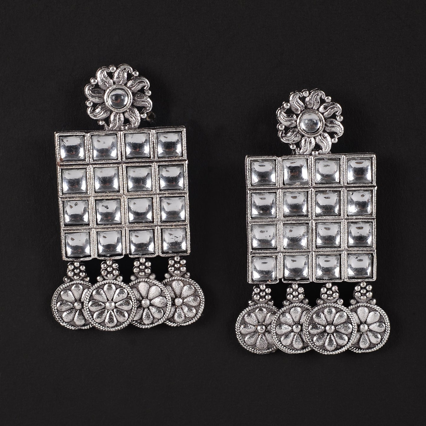 Gorgeous grid- Stone studded square shaped dangler earrings