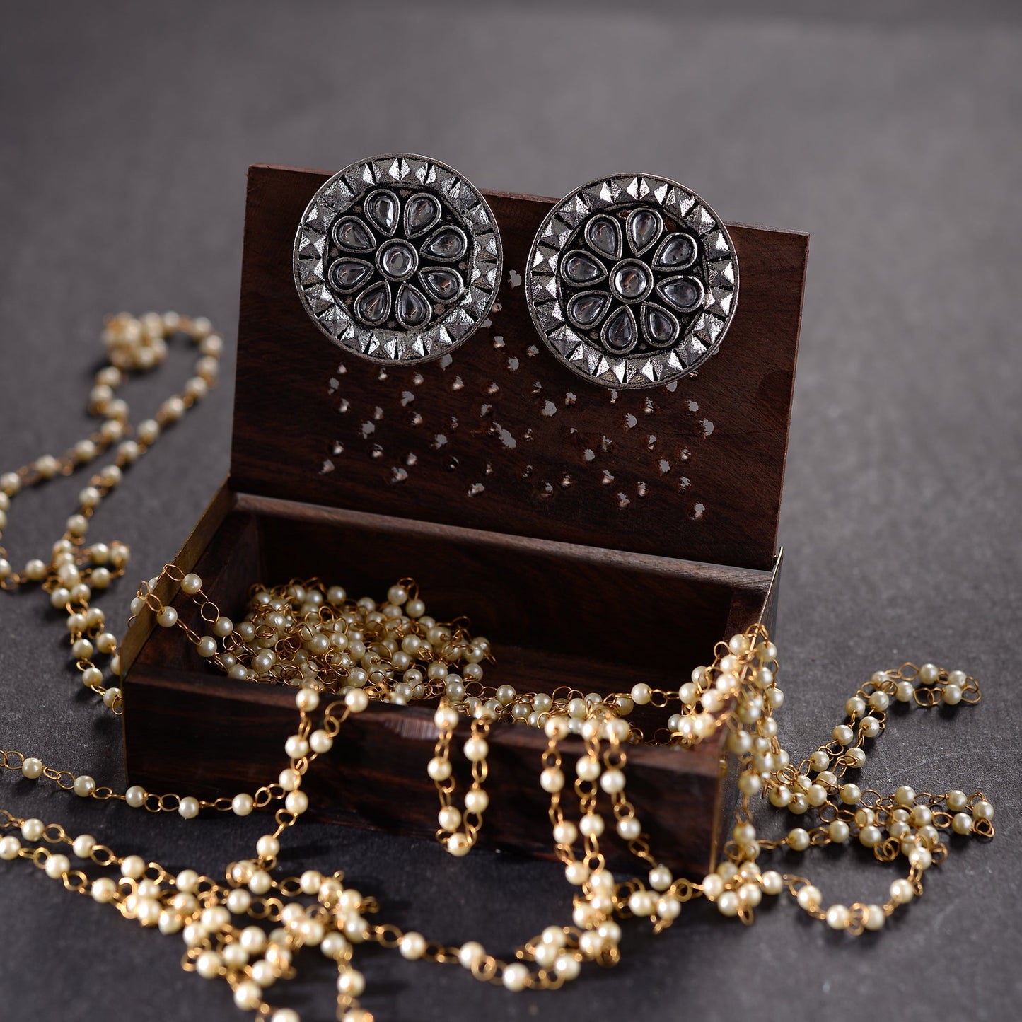 Silver drops- Stone studded stud earrings