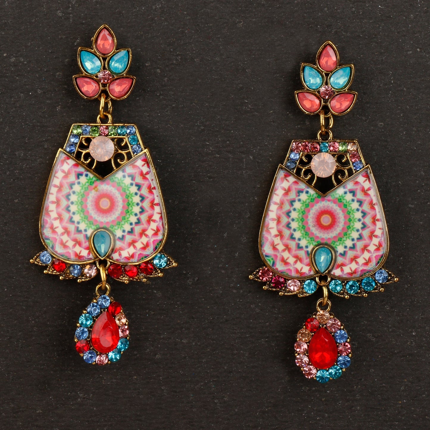 Colour Rus- Colorful stone studded Dangler Earrings