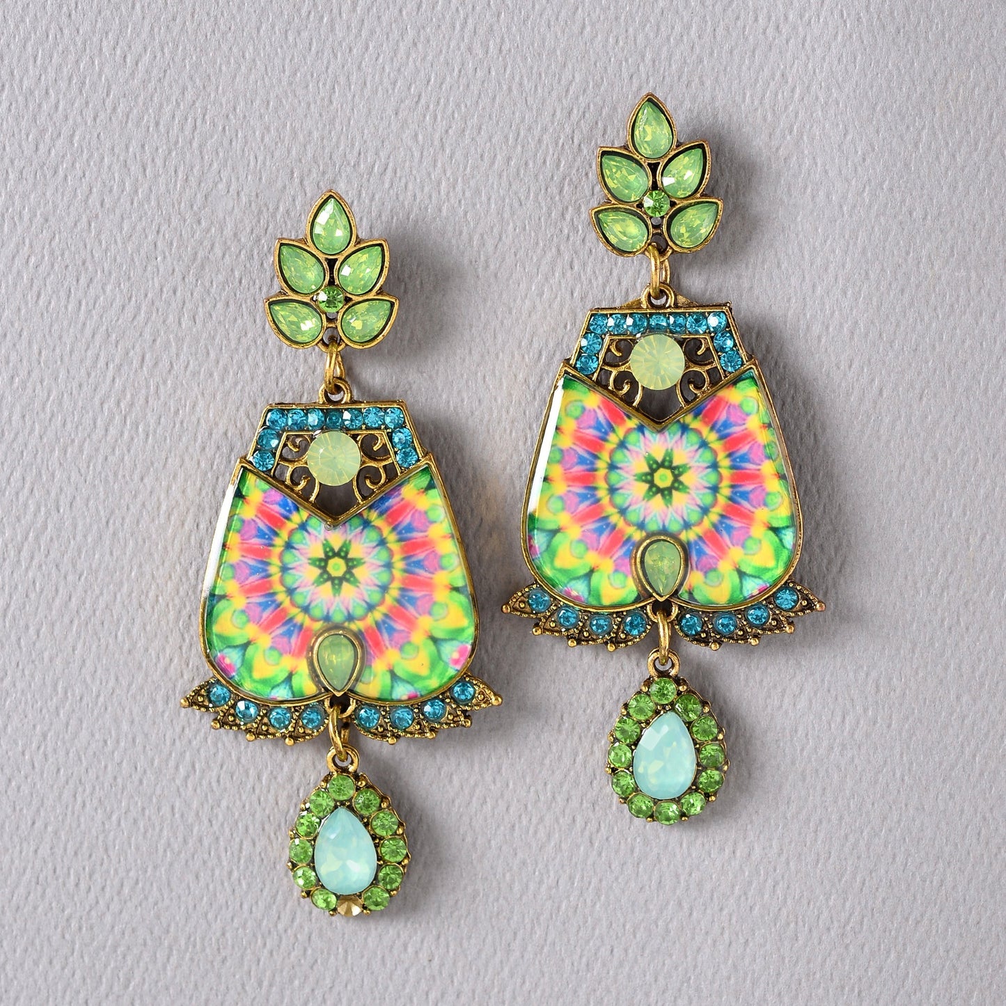Grace in green- Hand painted dangler earrings