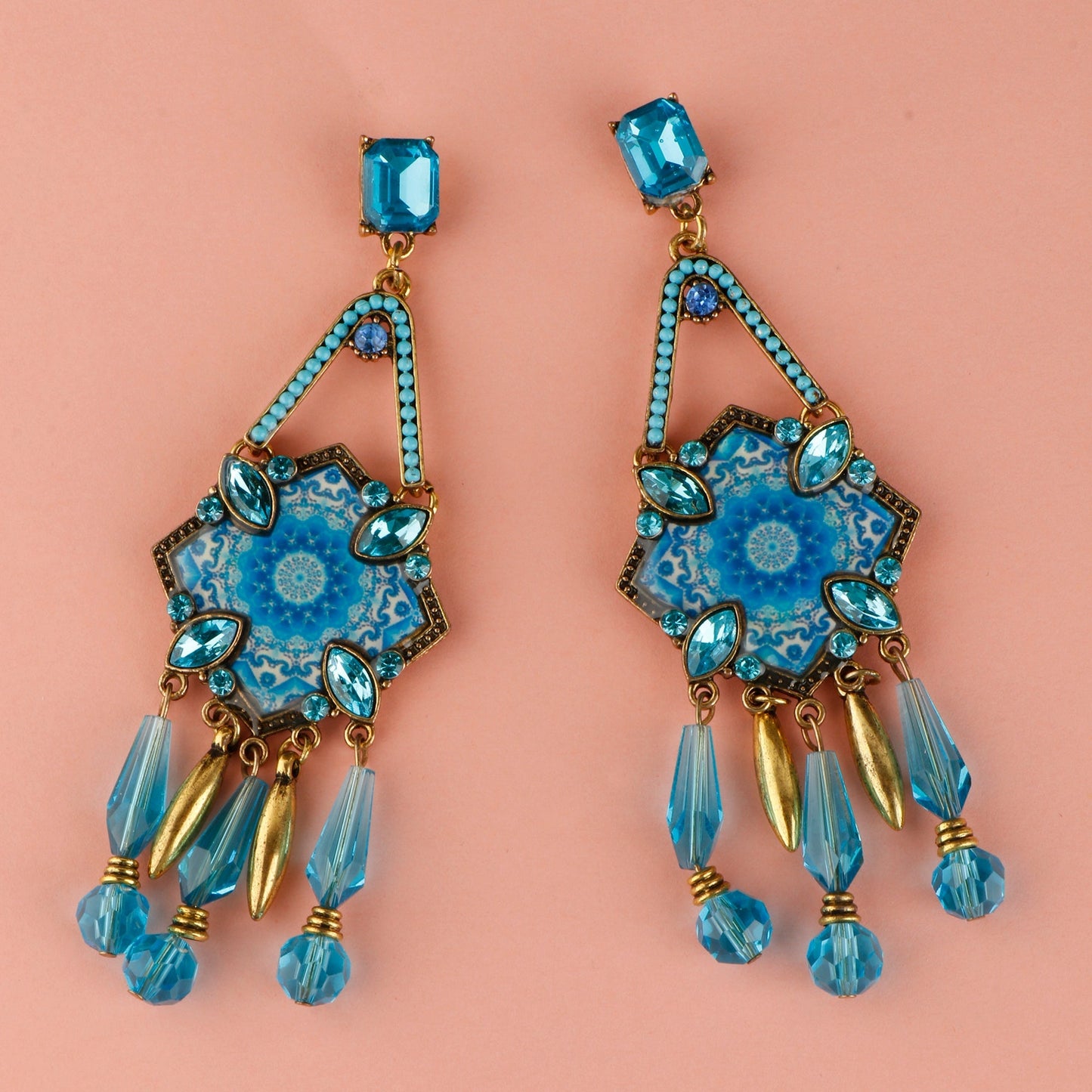 Wonder Waves- Hanging stones hand painted dangler earrings