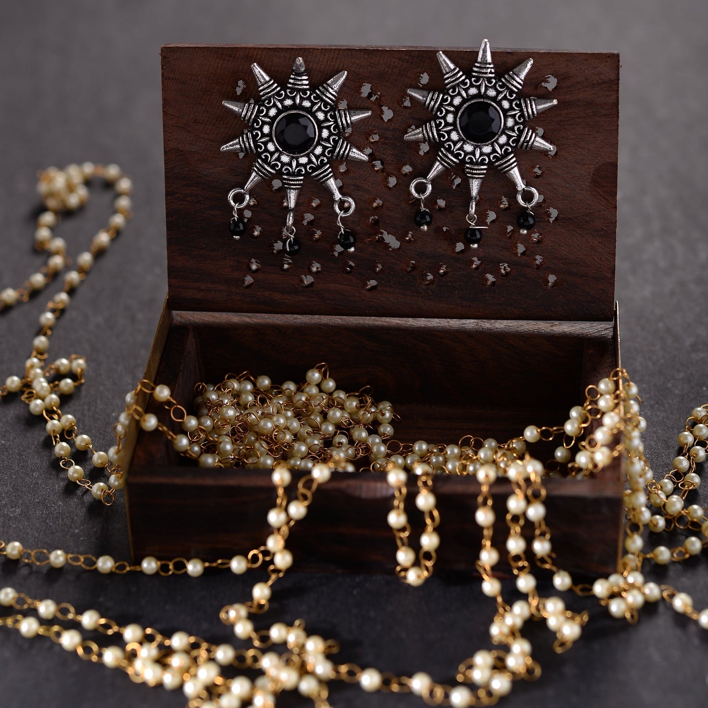 RaviRatna- Silver Brass Stone-Studded Stud Earrings