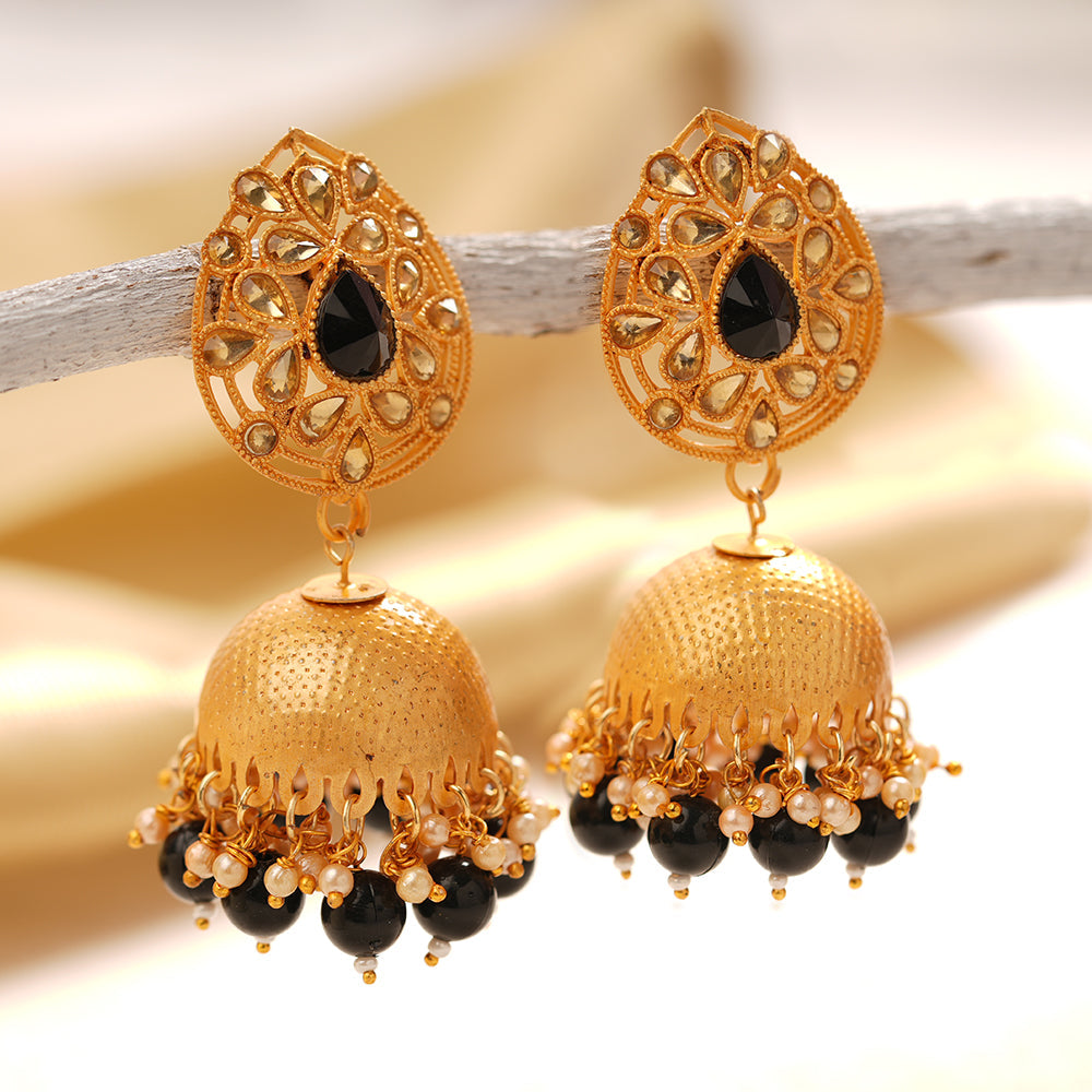 Kanika- Stone Studded Hanging Pearl Jhumki Earrings