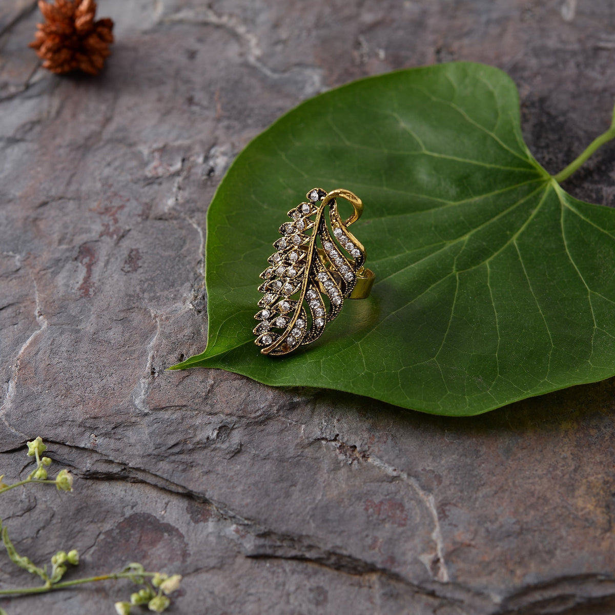 Charulata- Stone Studded Golden Adjustable Ring