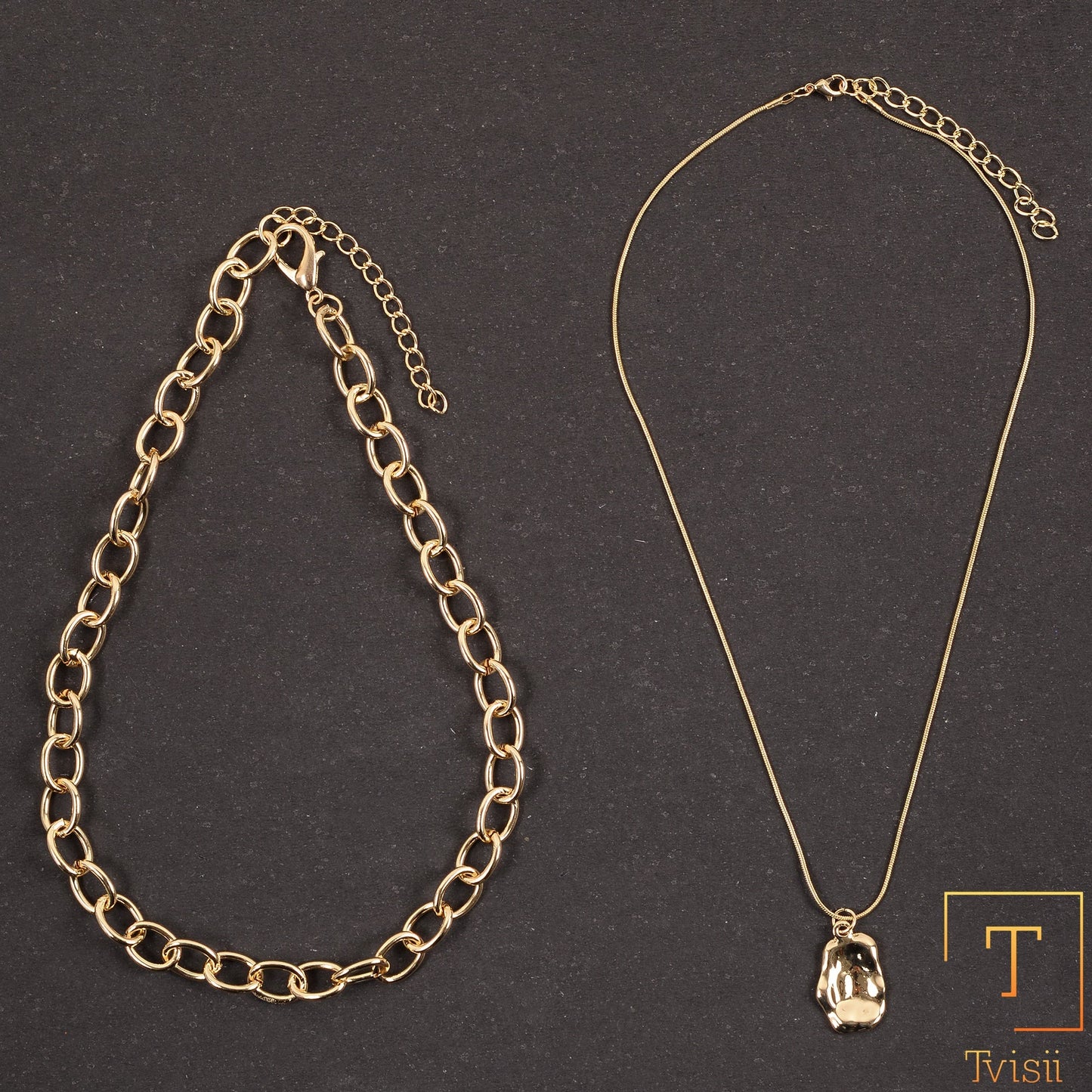 Pebble Thread- golden minimal layered necklace