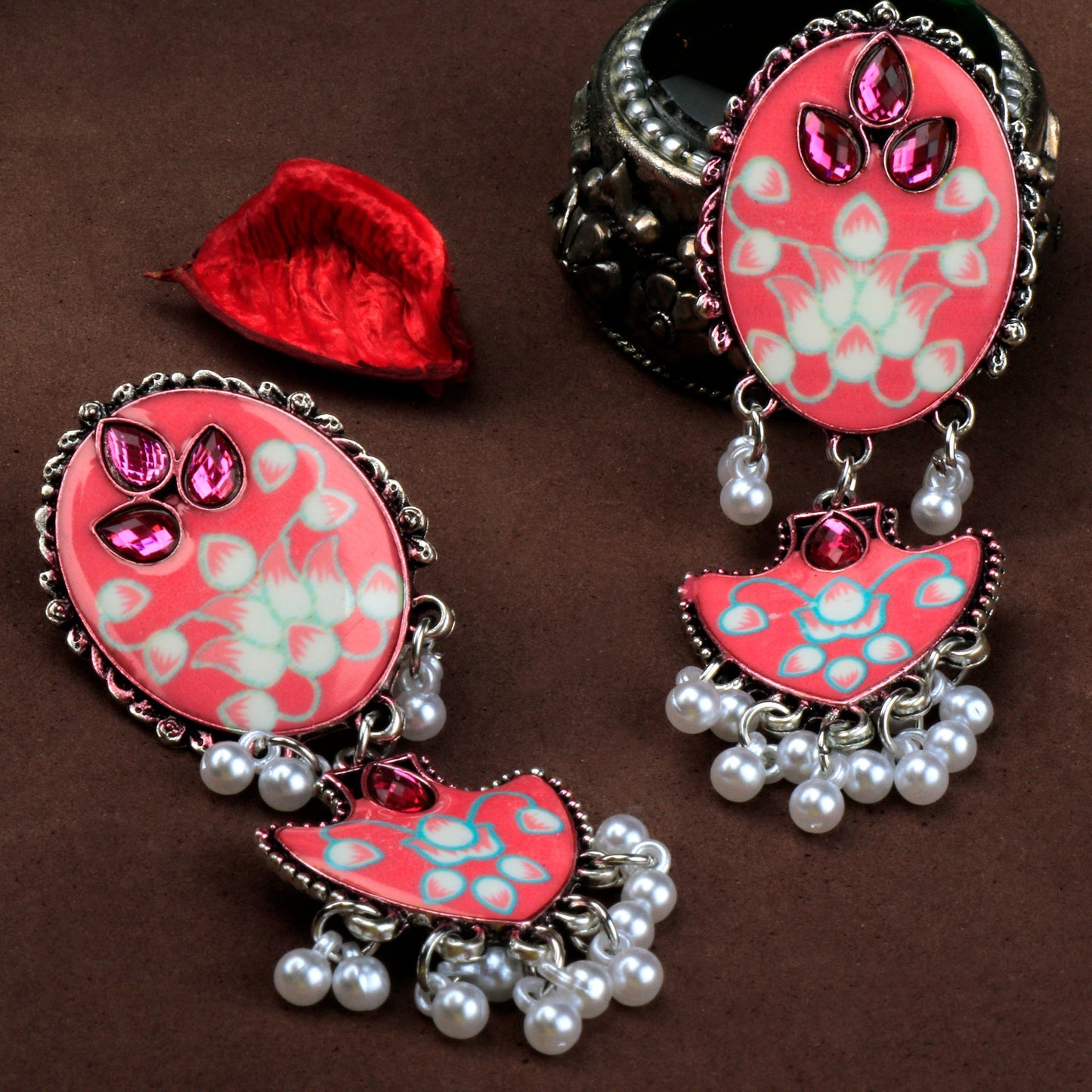 Brush bloom- Hand painted dangler earrings