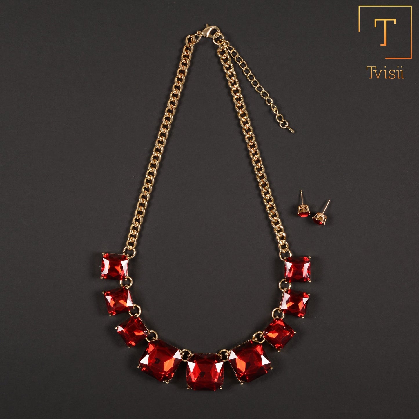 Dazzling Muse- Stone studded statement neckpiece(Red)