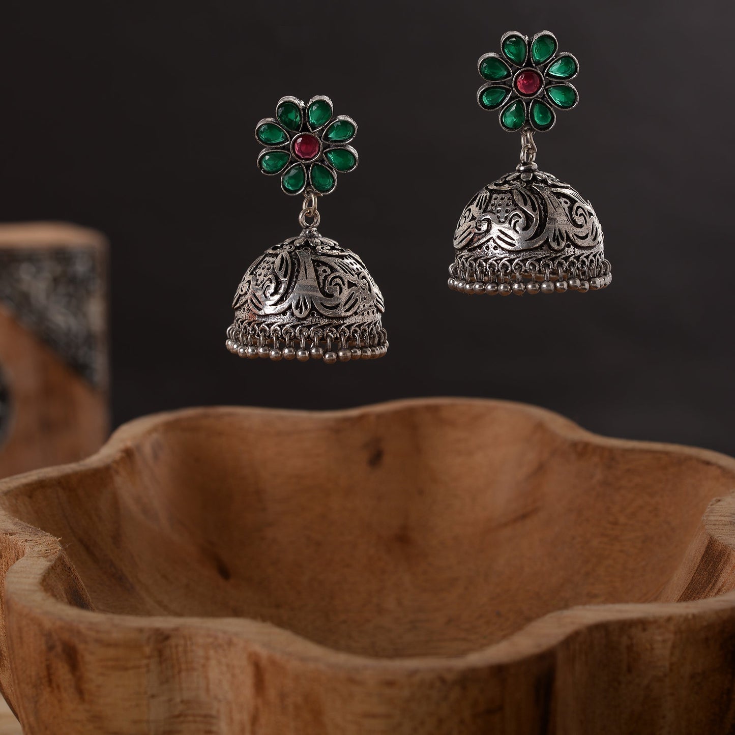 Ratnaja- Silver Brass Stone-Studded Jhumka Earrings