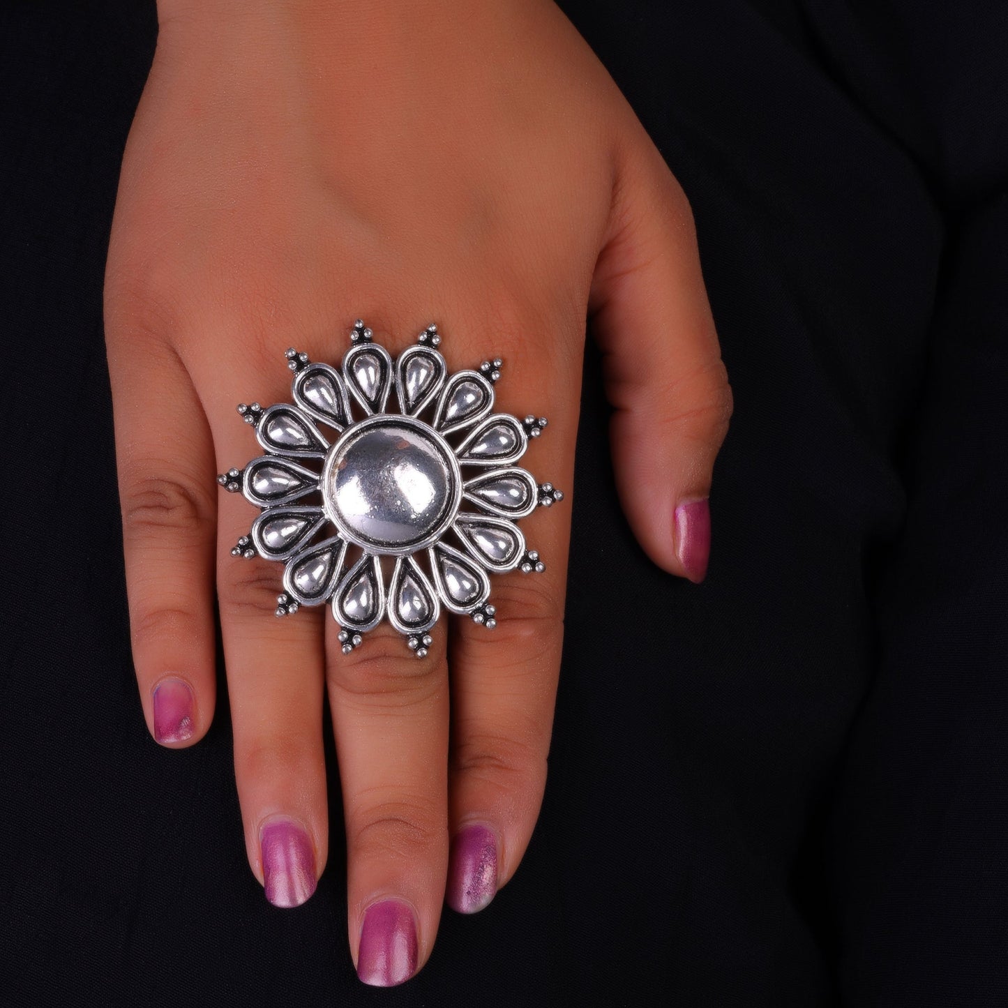 Oxidised circular adjustable Ring