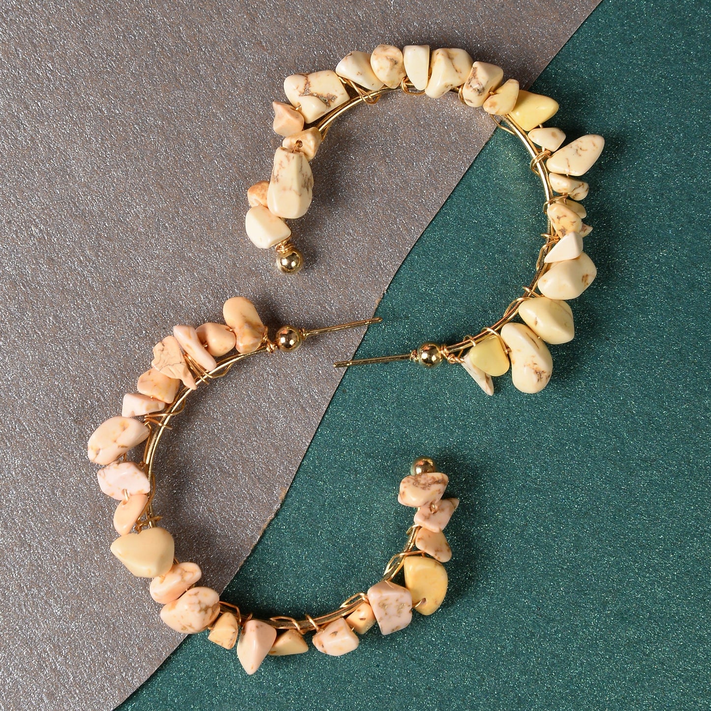 Sweet Shells- Shell stone framed Hoops earrings