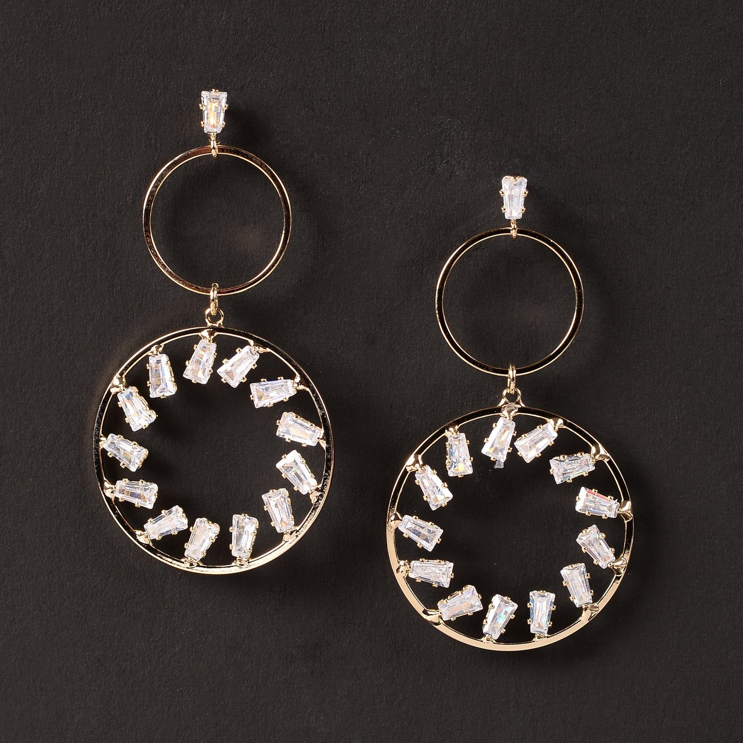 Solar Ring- Golden Framed Dangler Earrings