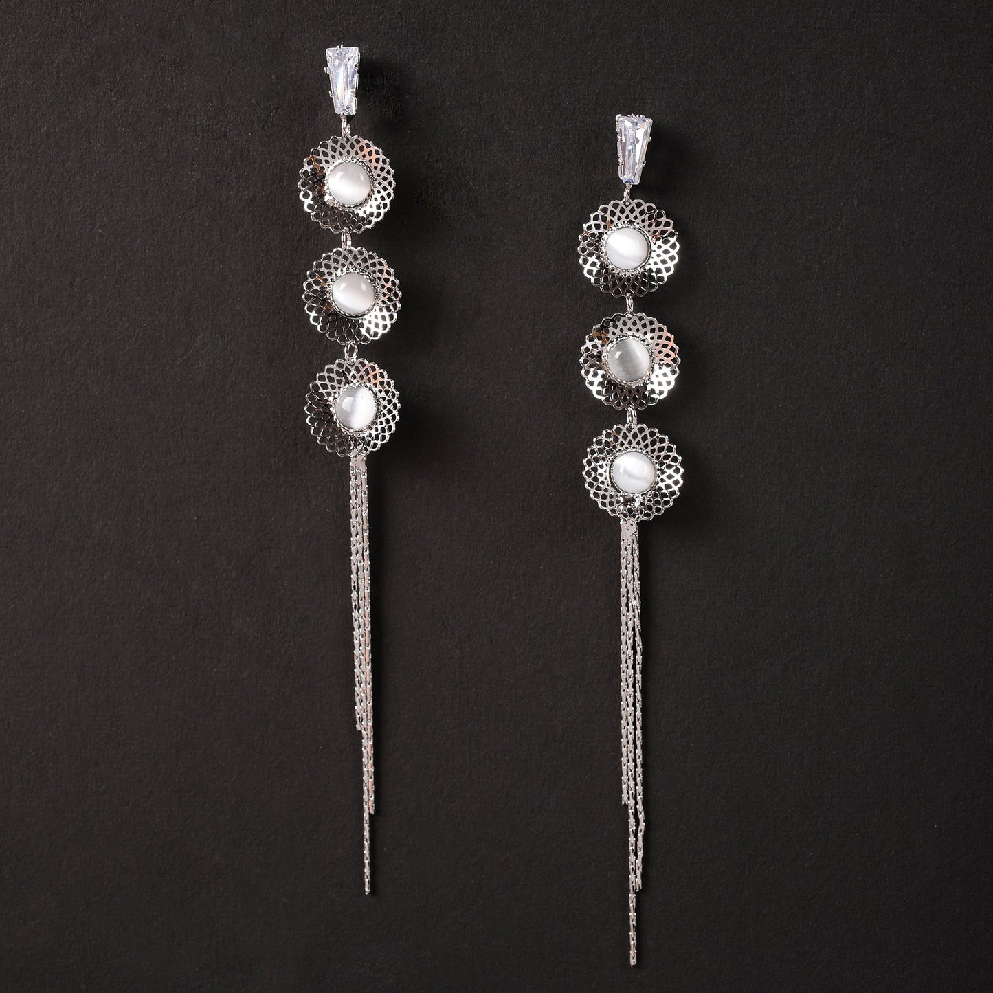 Petal Thread- Stone studded Dangler earrings