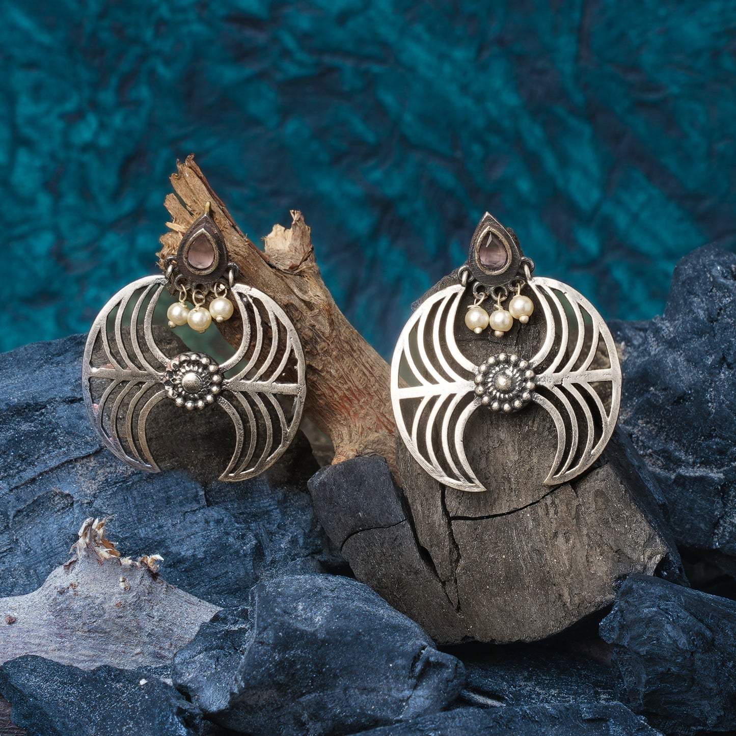 Rekha- Silver Brass Oxidised Dangler earrings