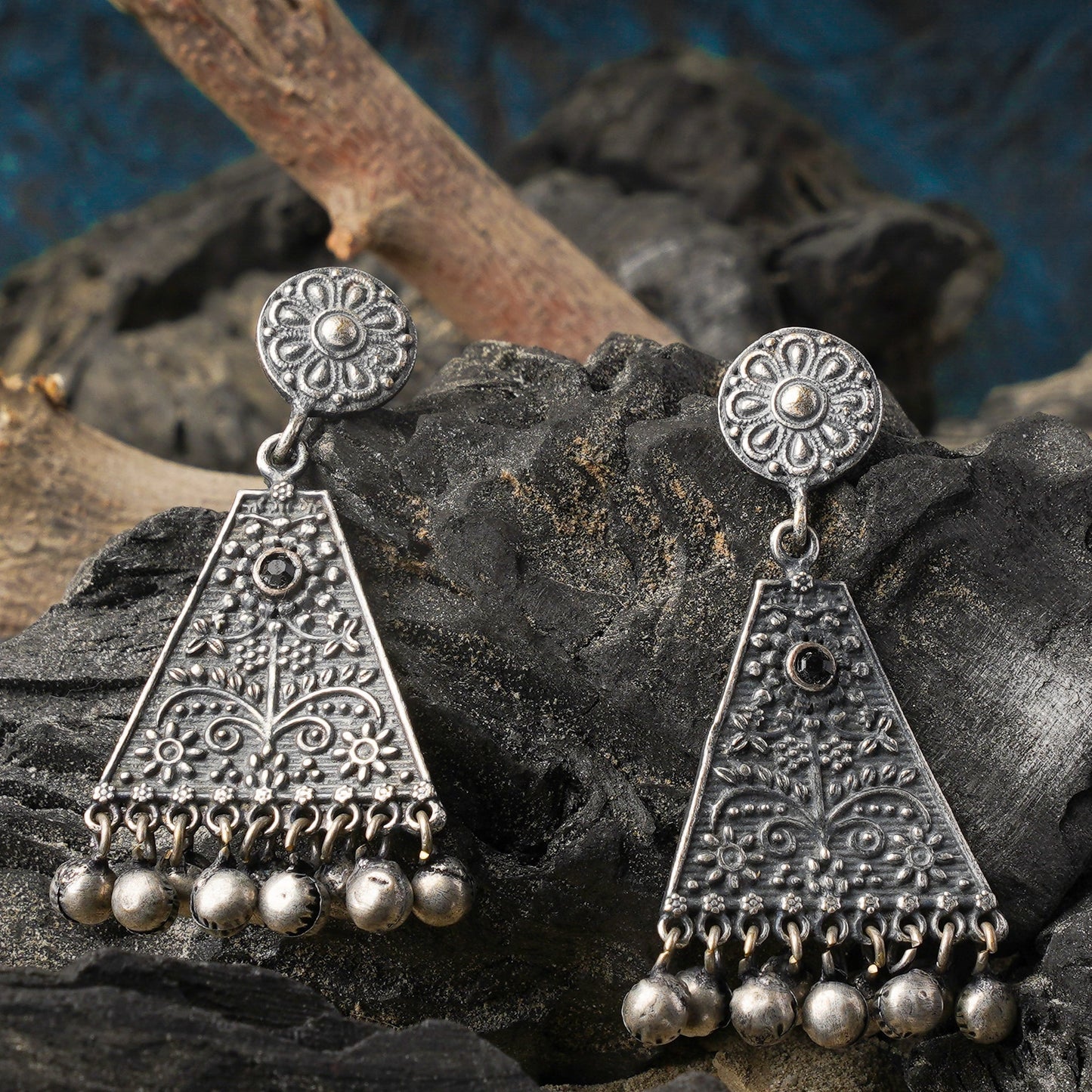 GunghrooPatra- Silver Brass Oxidised dangler earrings