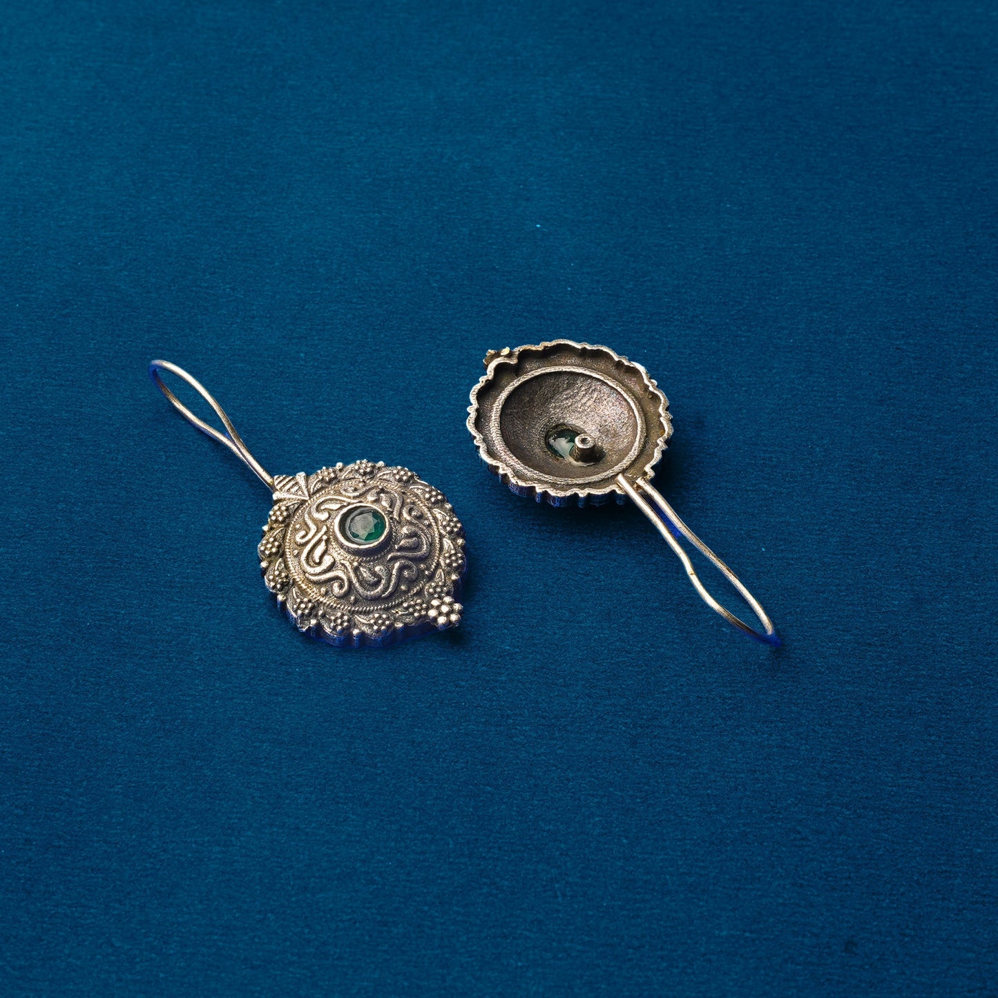 Prabha- Silver Brass Stone-Studded dangler earrings