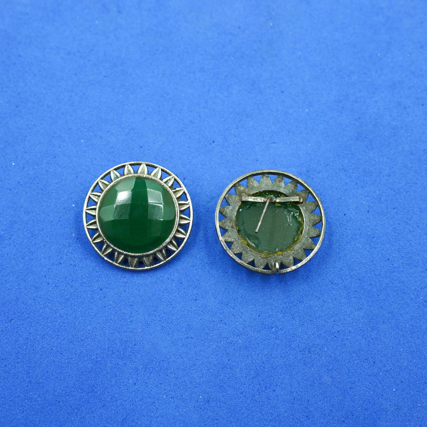 Manikya- Silver Brass Stone-Studded Stud Earrings(Green)