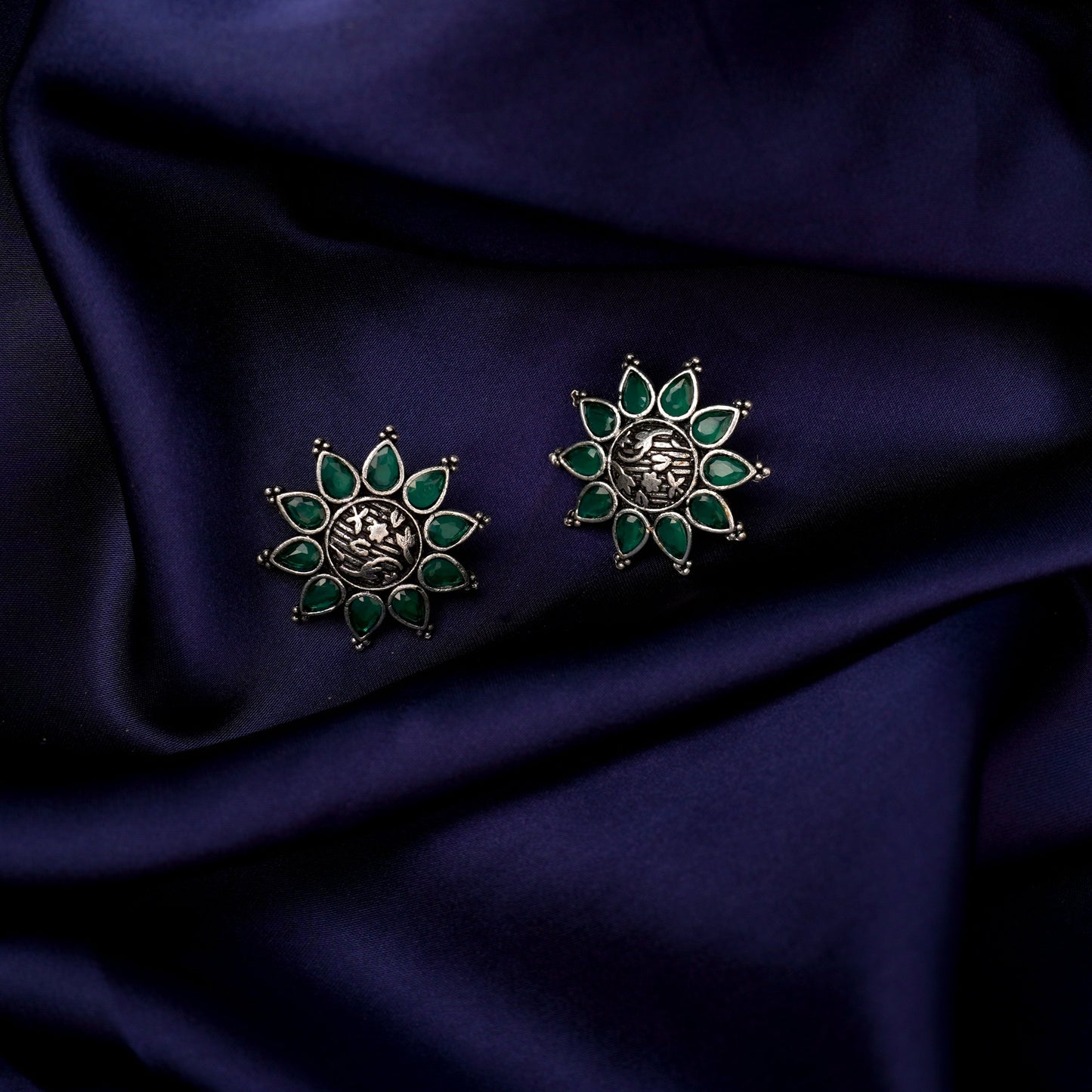 Kamala-Silver Brass Stone-Studded Stud Earrings