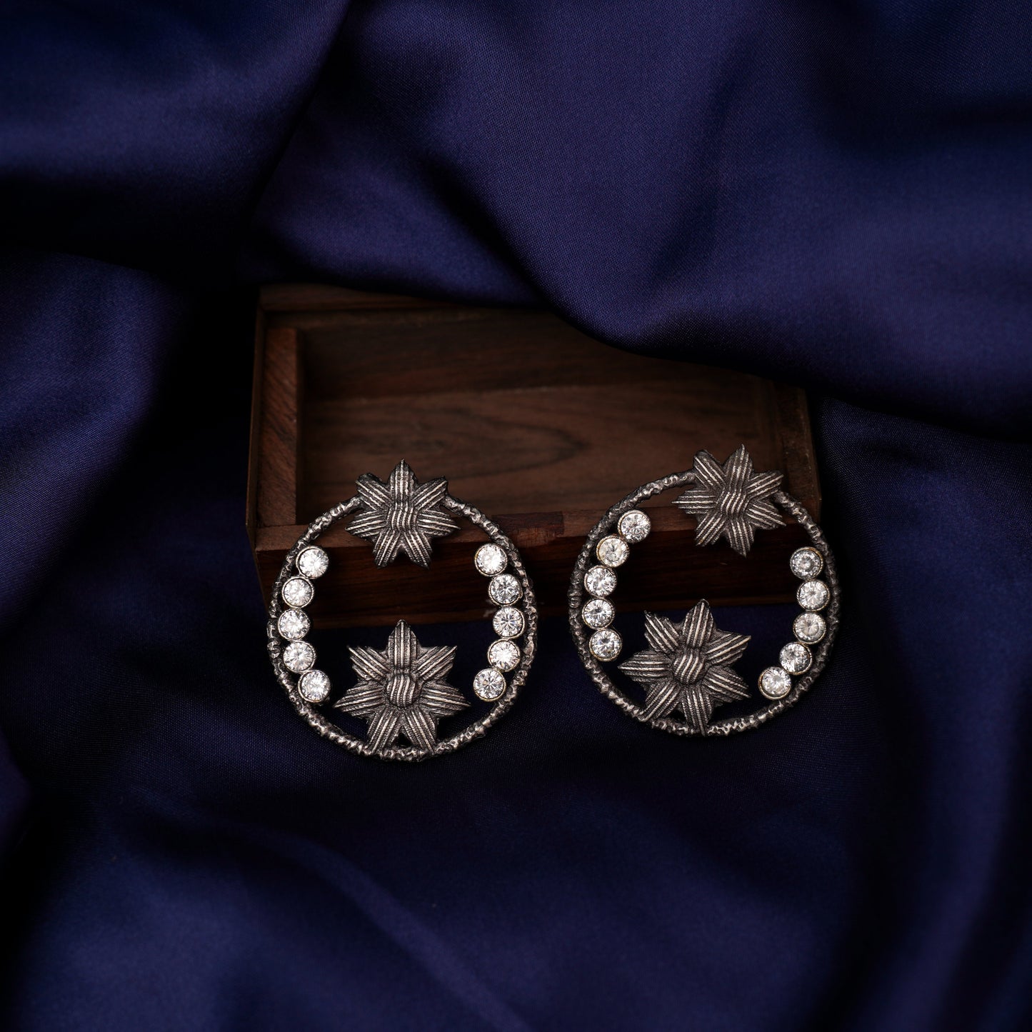 JhilmilPhool- Silver Brass Oxidised stud earrings