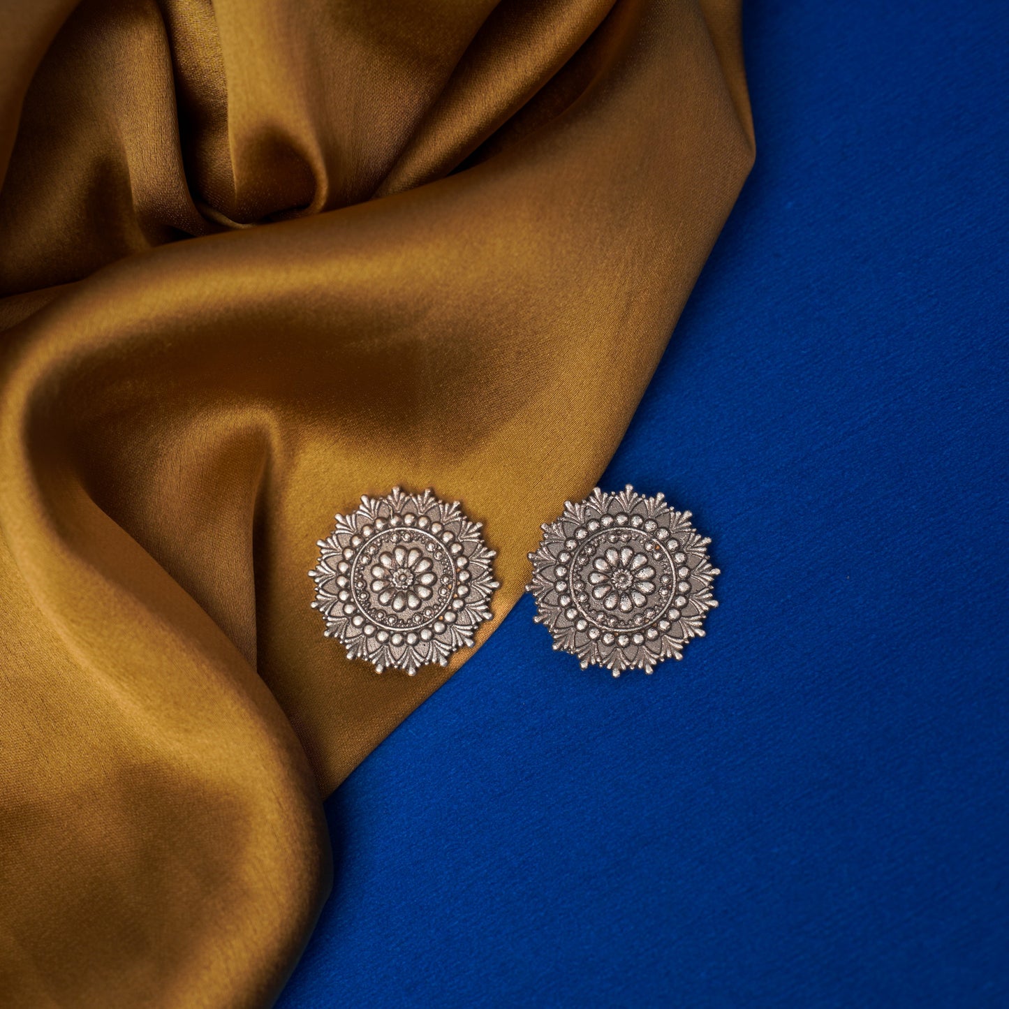 RajatPhool- Silver Brass Oxidised Stud Earrings