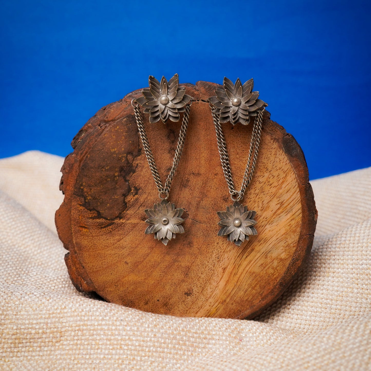kamala- Silver Brass Oxidised dangler earrings