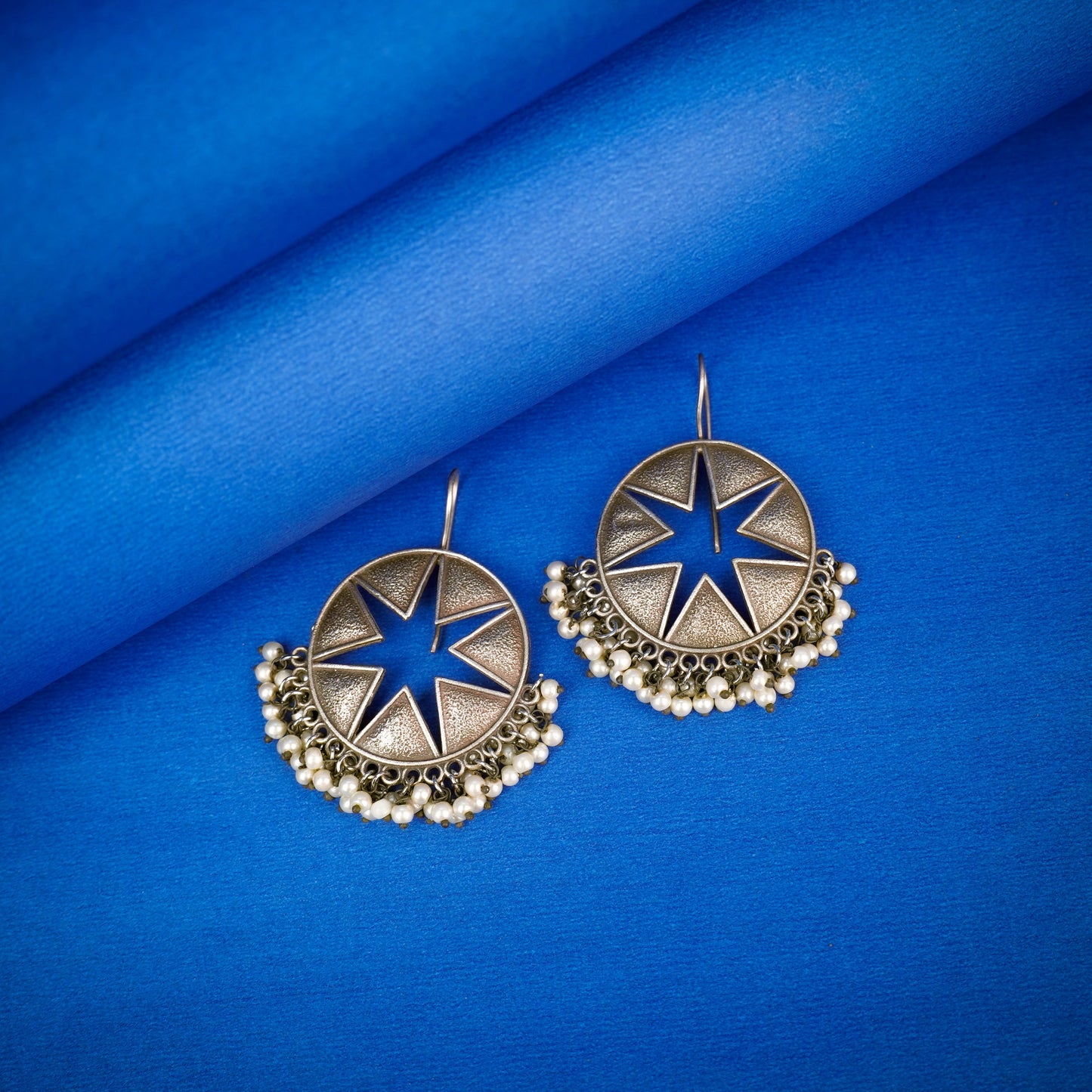 Sitara- Silver Brass Pearl dangler earrings