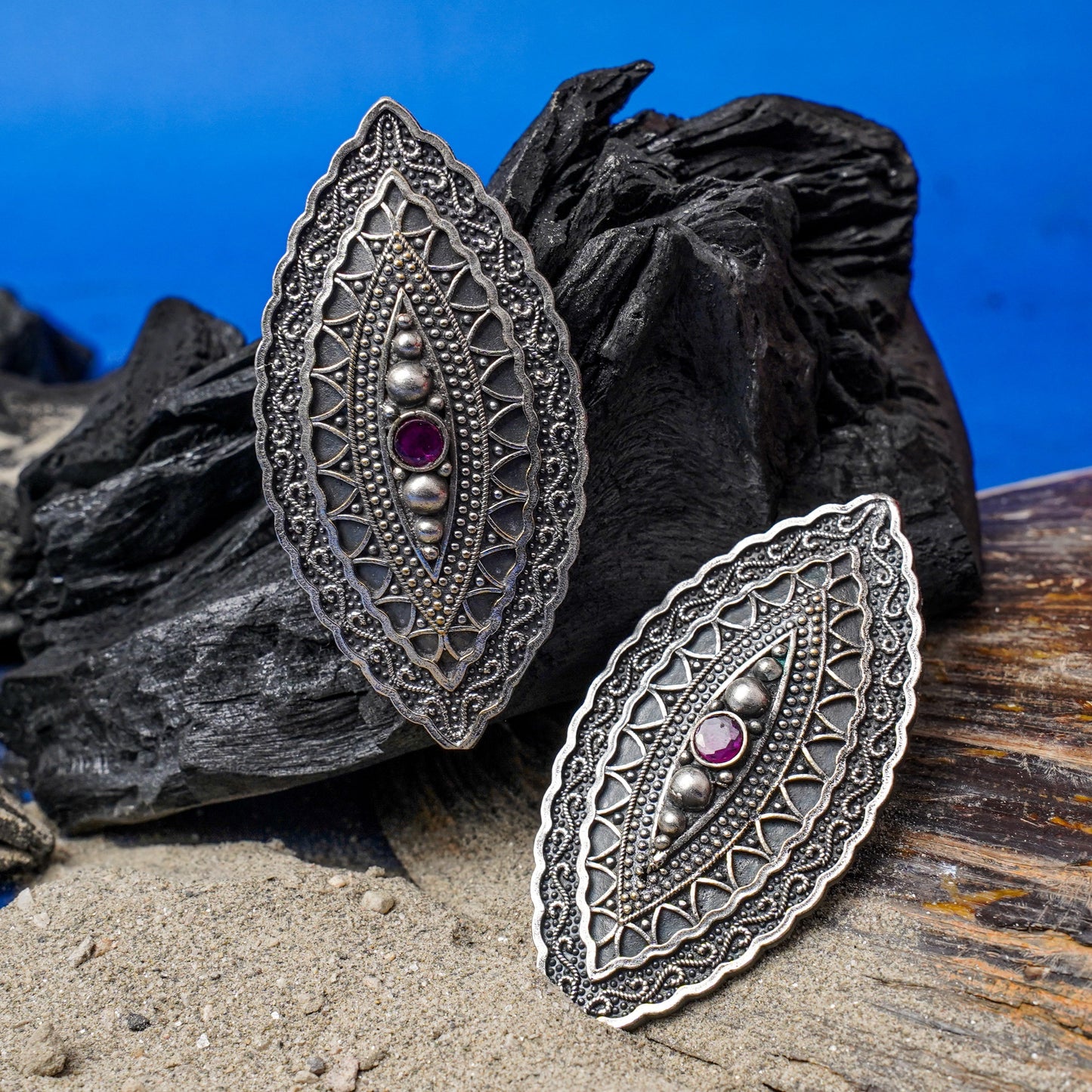 PushpNetra- Silver Brass Stone-Studded Stud Earrings