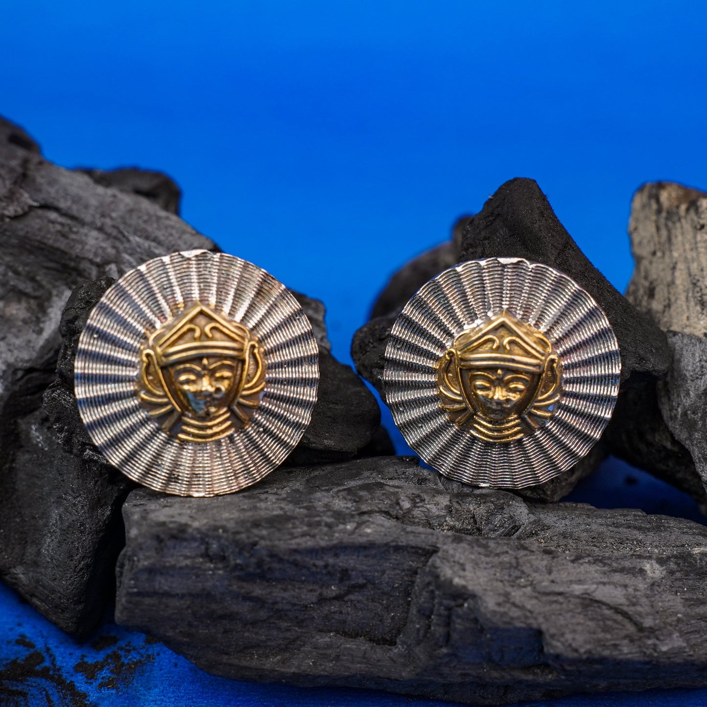 RaviChhavi- Silver Brass Oxidised Stud Earrings