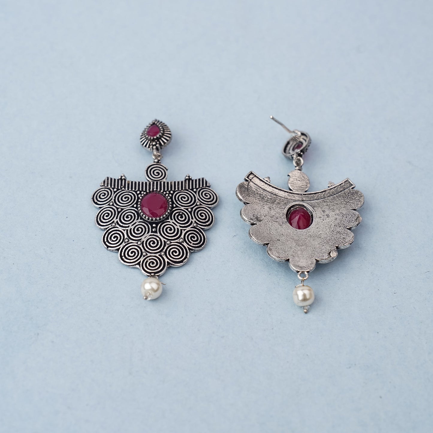 Vartika- Silver Brass Pearl dangler earrings
