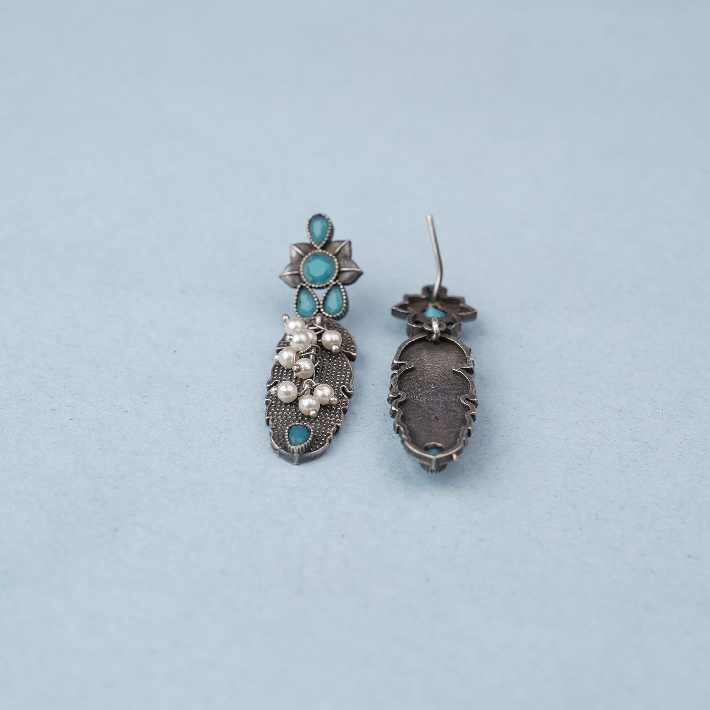 MotiPatra- Silver Brass Pearl dangler earrings
