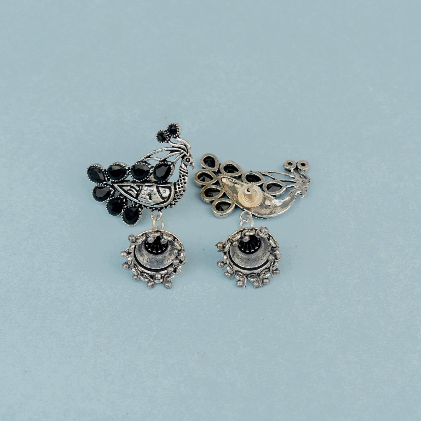 ChandMor- Silver Brass Pearl jhumka Earrings (Black)