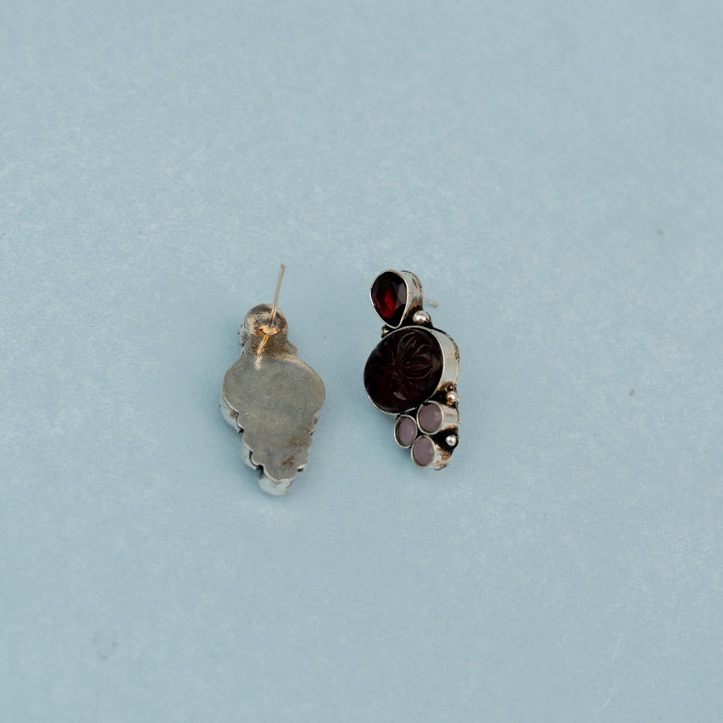 ShilpaRatna- Brass Stone-Studded stud earrings(Wine red)