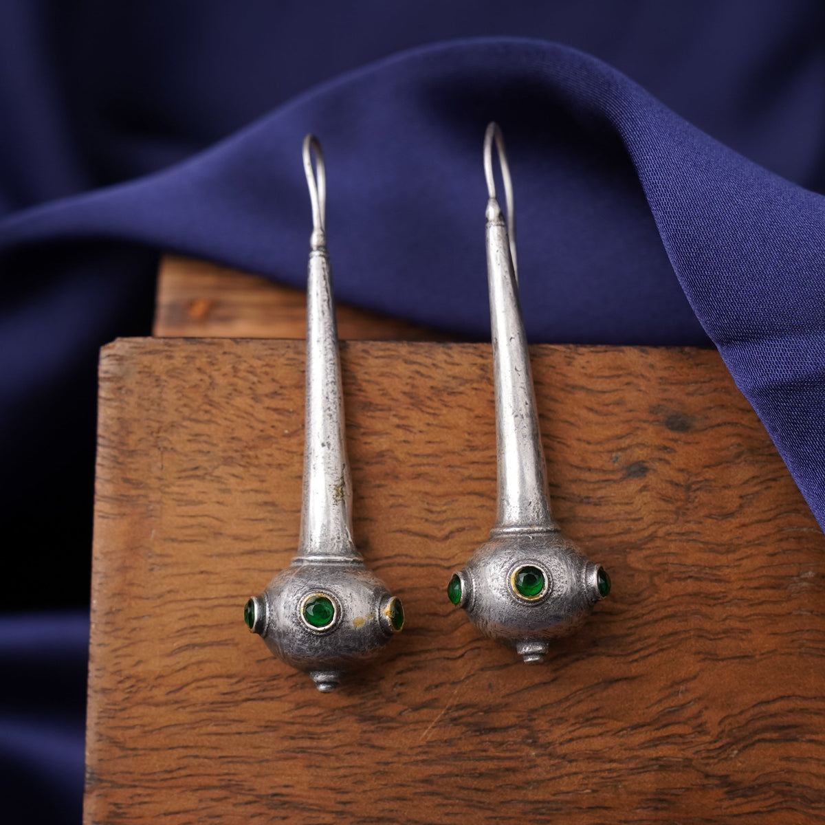 Somya- Silver Brass Oxidised dangler earrings(Green)