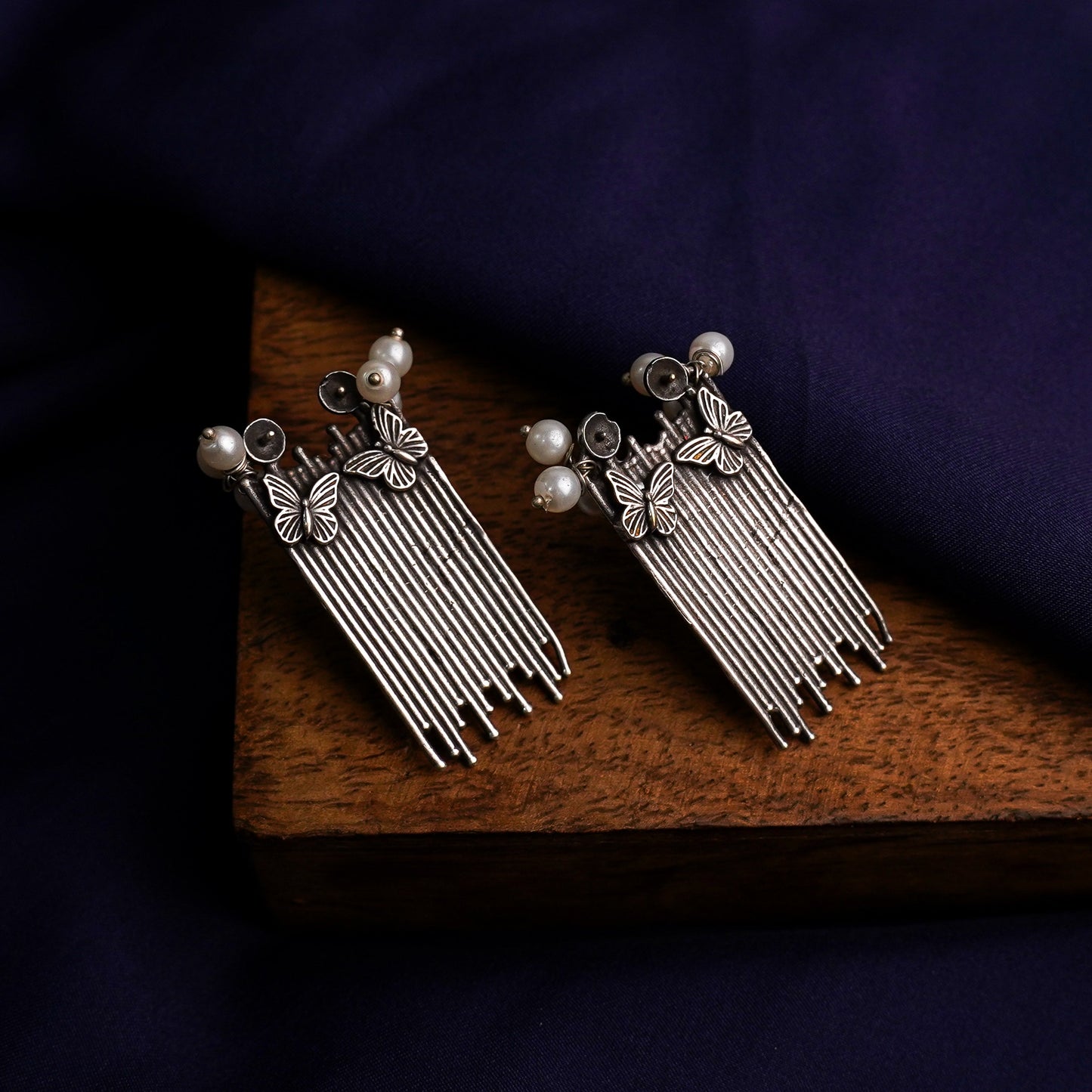 Vihangi- Silver Brass Oxidised Stud earrings