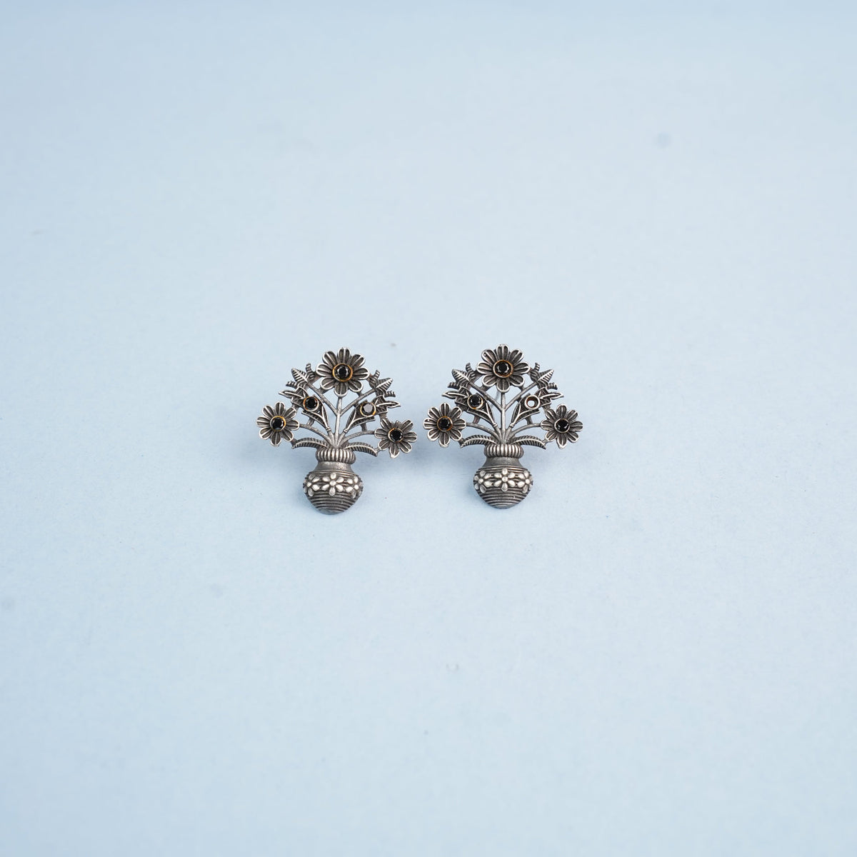 Phool- Silver Brass Oxidised stud earrings
