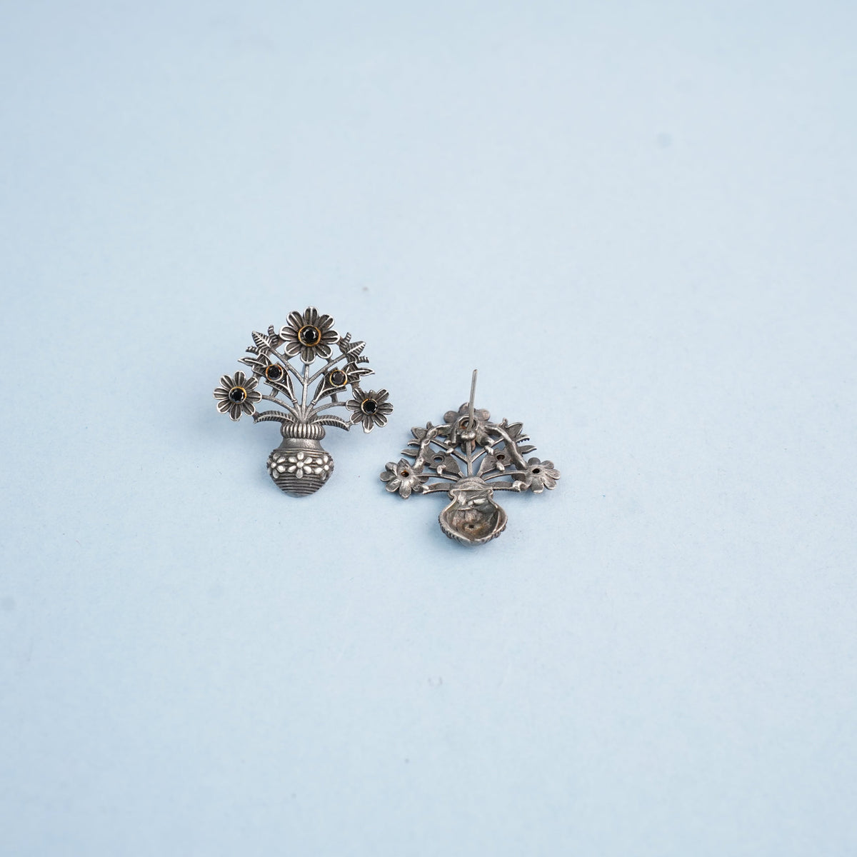 Phool- Silver Brass Oxidised stud earrings