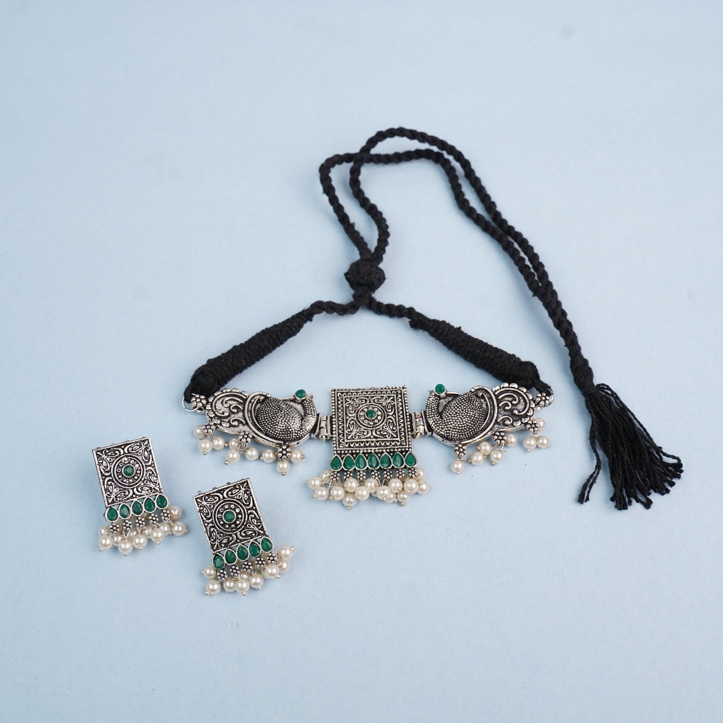 Rasika- Oxidised neckpiece with Earrings (Green)