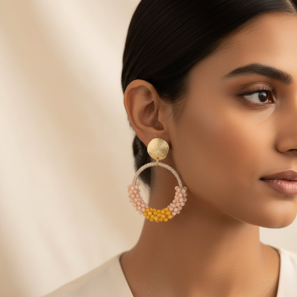 Galaxy glow- Beaded dangler earrings (Yellow)