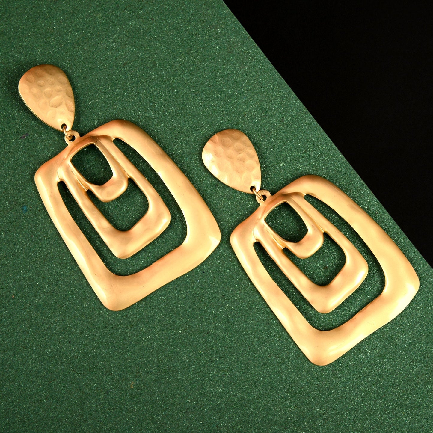 Misty Bloom- Geometrical matte golden dangler earrings